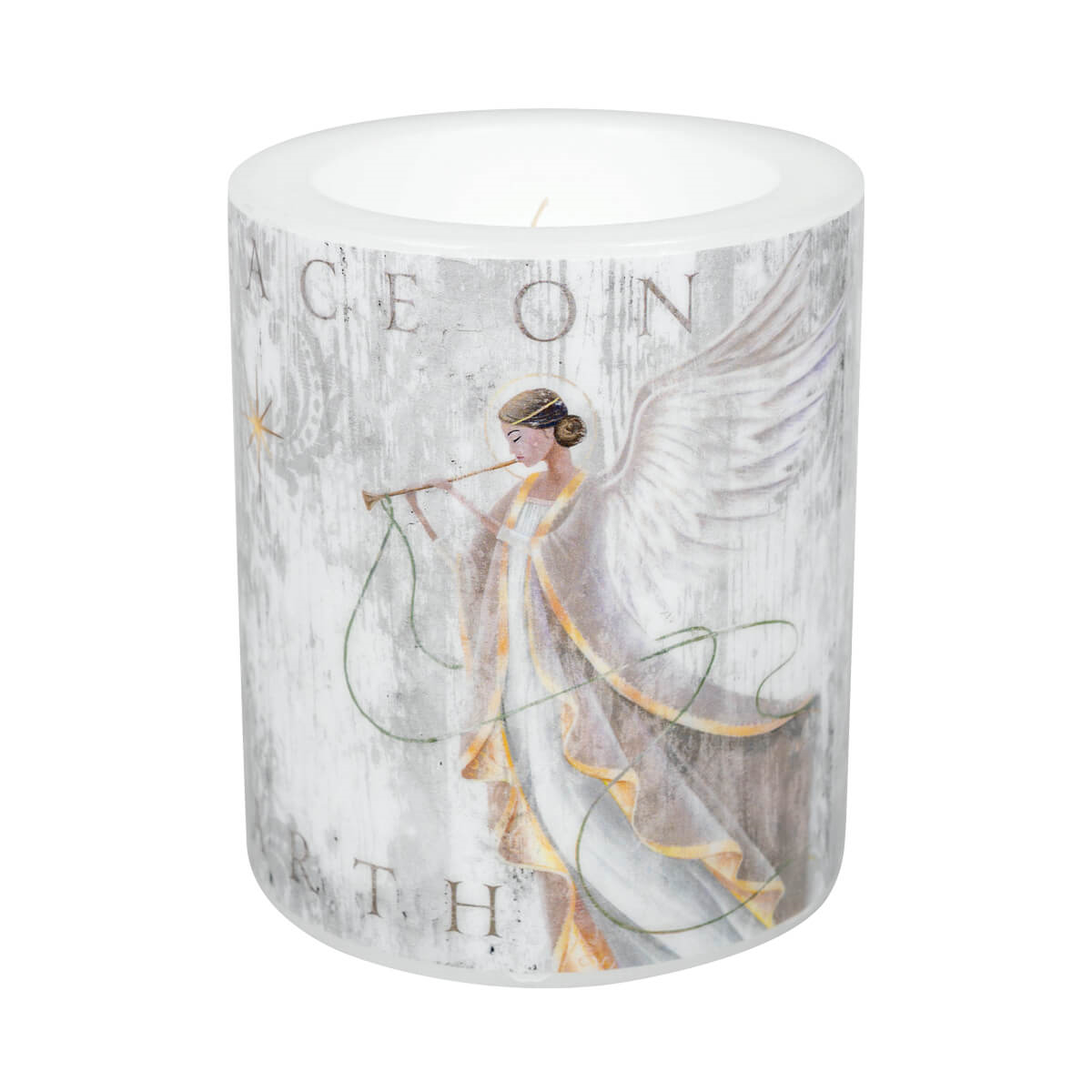 Dekoration - Windlicht-Kerze 'Peace on Earth' - Engel Stern Kerze