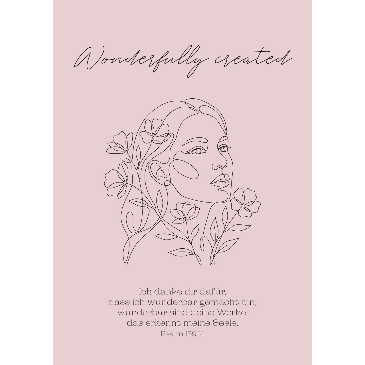 Postkarten - Wonderfully created - Line Art Frau Kopf Blumen
