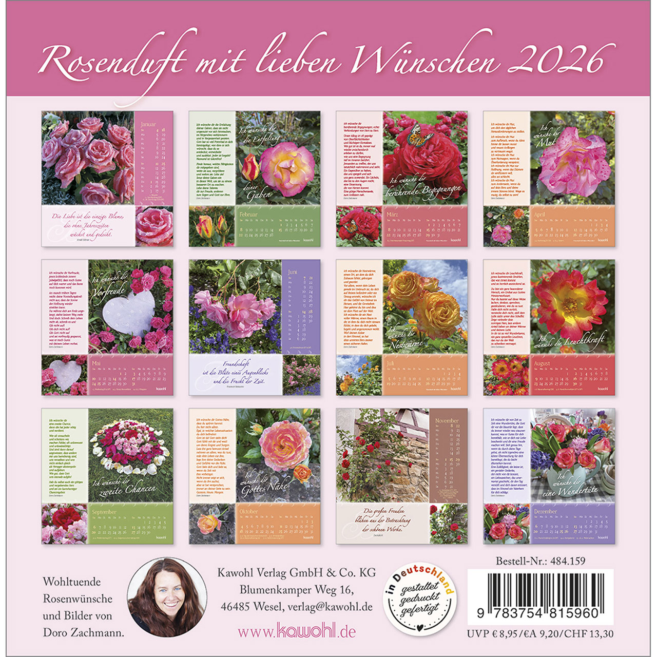 Postkartenkalender - Rosenduft mit lieben Wünschen 2026