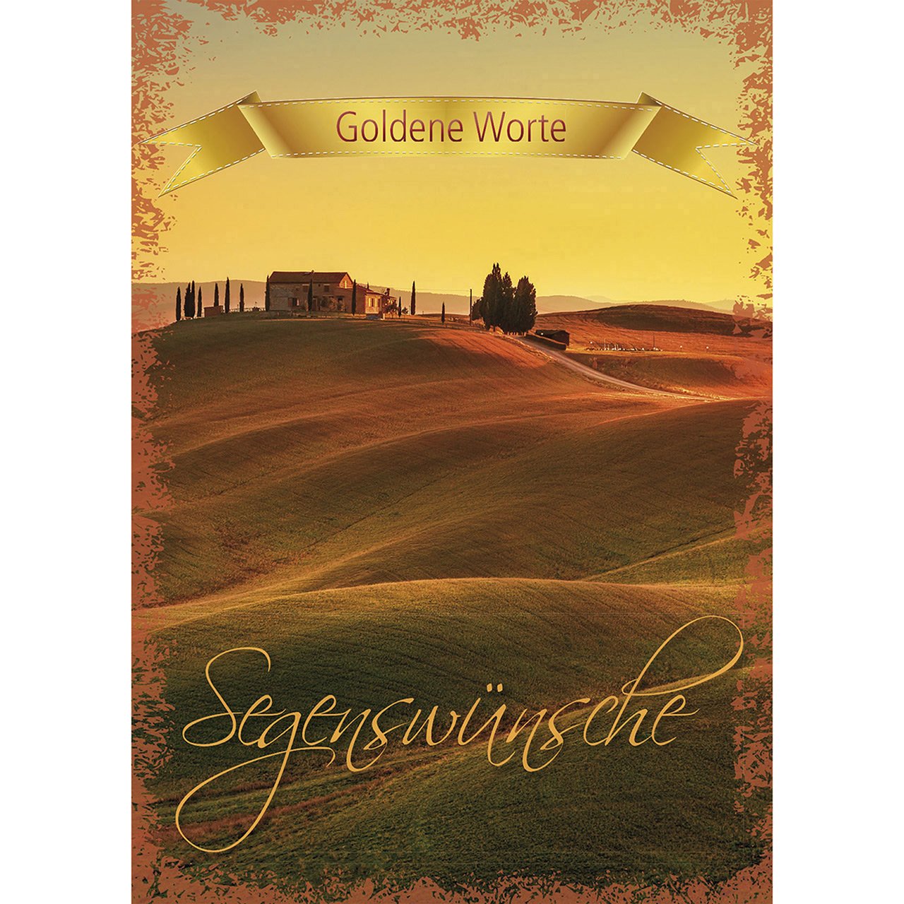 Goldene Worte - Segenswünsche Grußheft - Goldene Worte - Segenswünsche - Landschaft Hügel Haus