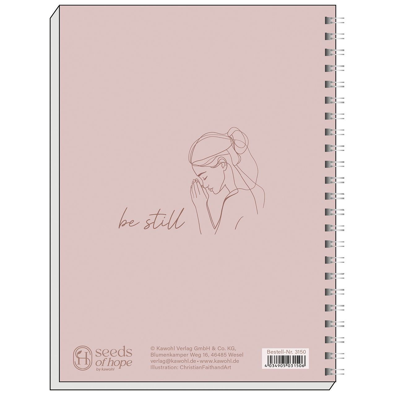 Notizbuch - Be still and know that i am God - betende Frau Lineart