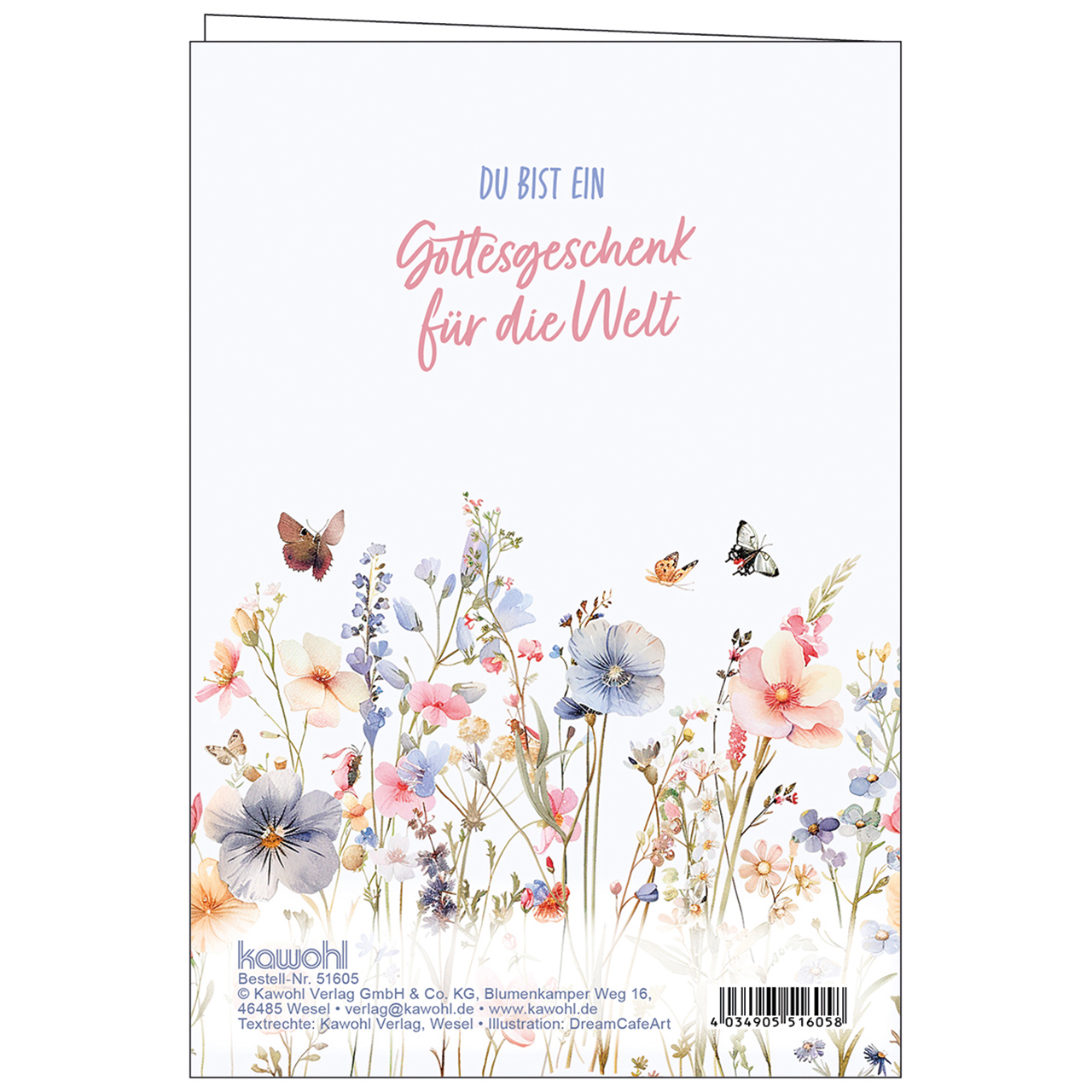 Faltkarte - Herzlichen Glückwunsch zum Geburtstag - Aquarell Blumen Pastell Schmetterling