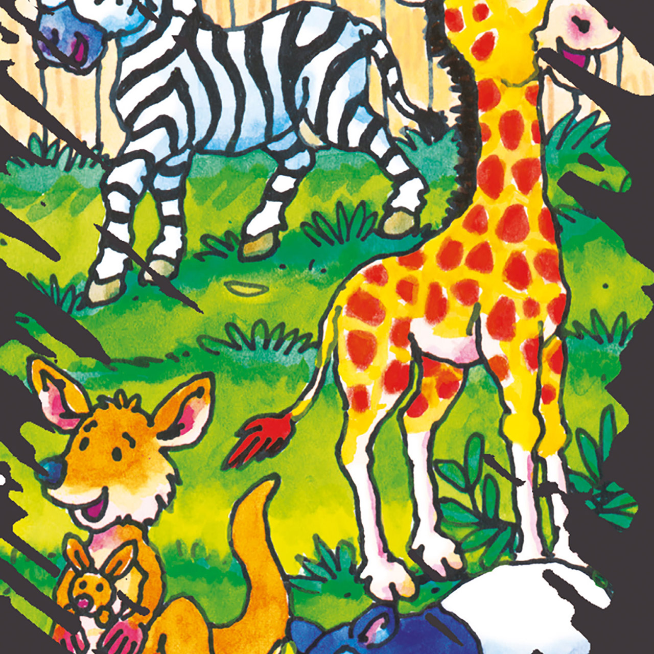 Kratzblock - Jeder ist einzigartig - Zootiere Giraffe Affe Elefant Löwe Pandabär Erdmännchen