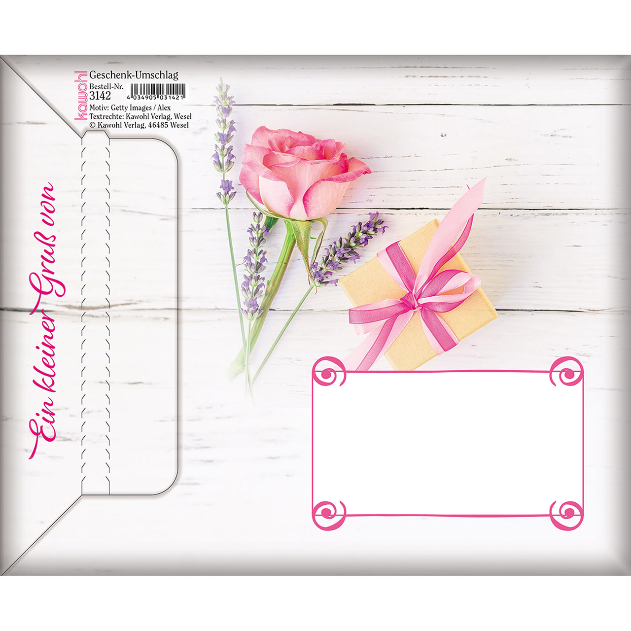 Umschlag - Möge jeder Tag - Rose Lavendel Geschenk Schleife