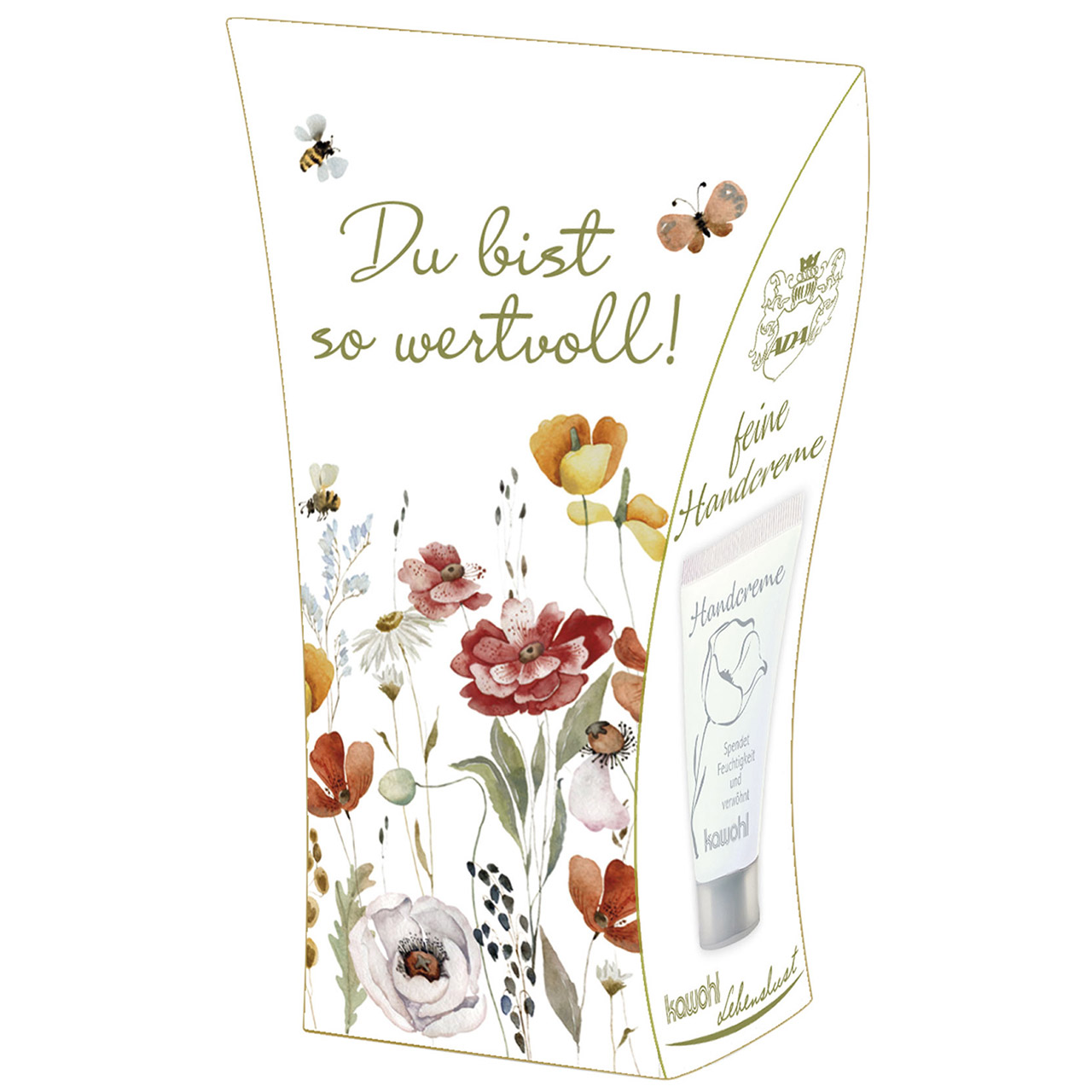 Du bist so wertvoll! Handcreme - Du bist so wertvoll! - Aquarell Grafik Blumen Schmetterling Biene <br />