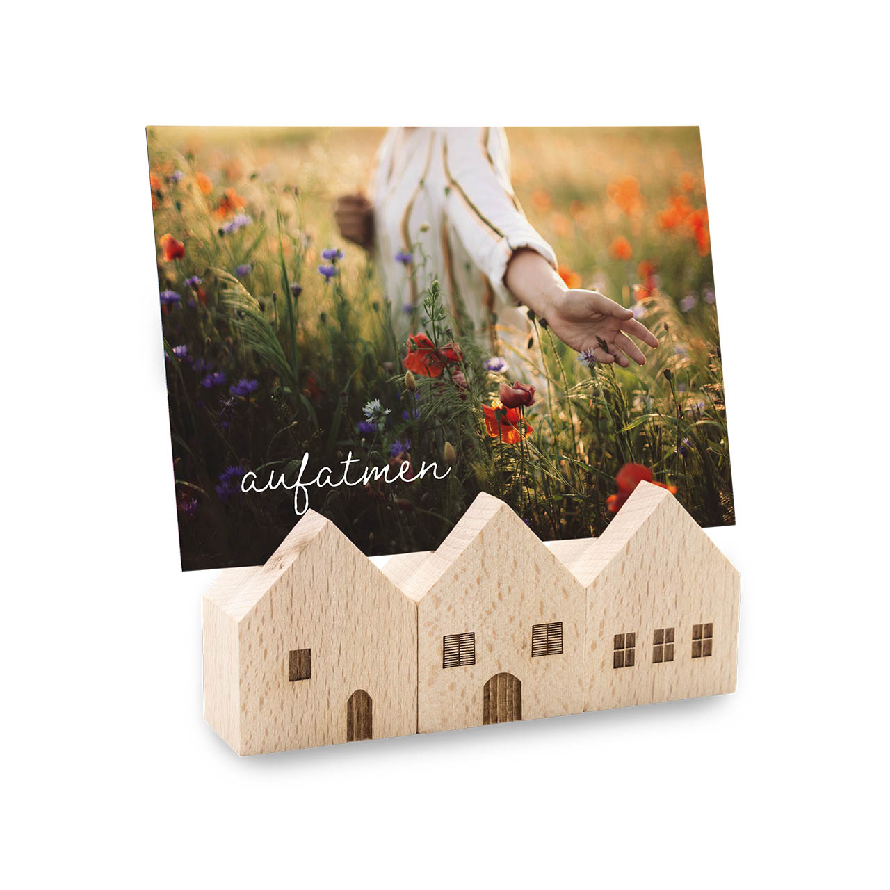 Dekoration - 3er-Set Holzhäuser mit Kartenschlitz - Häuser Holz Karte