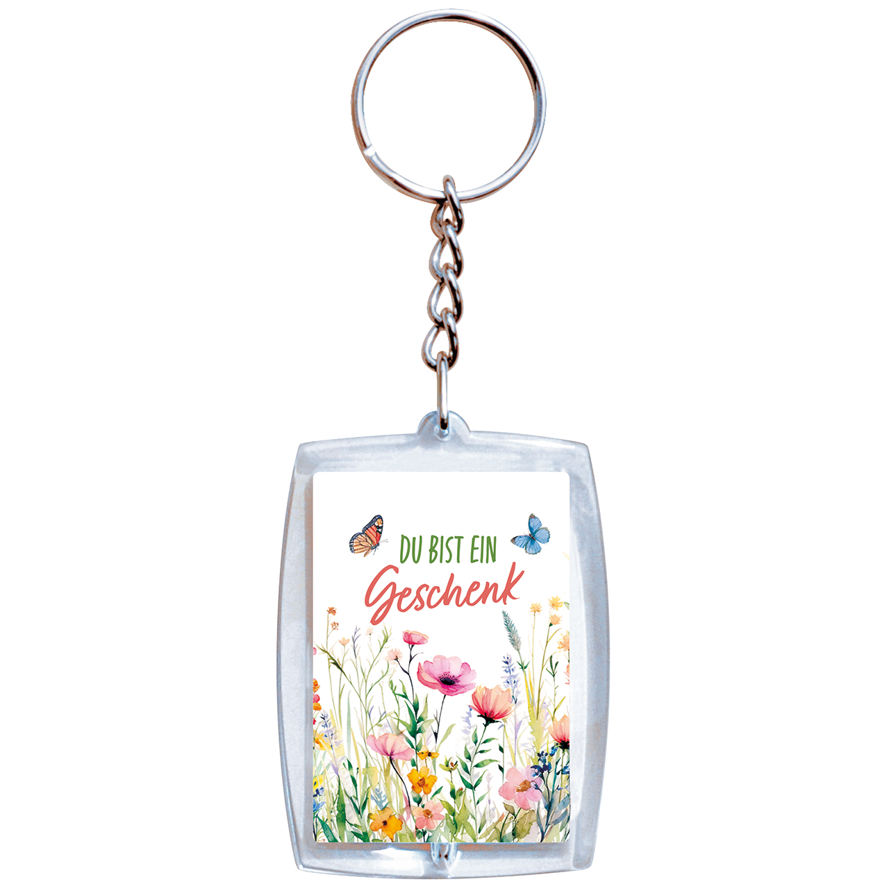 Schlüsselanhänger - Du bist ein Geschenk - Aquarell Schmetterlinge Blumen