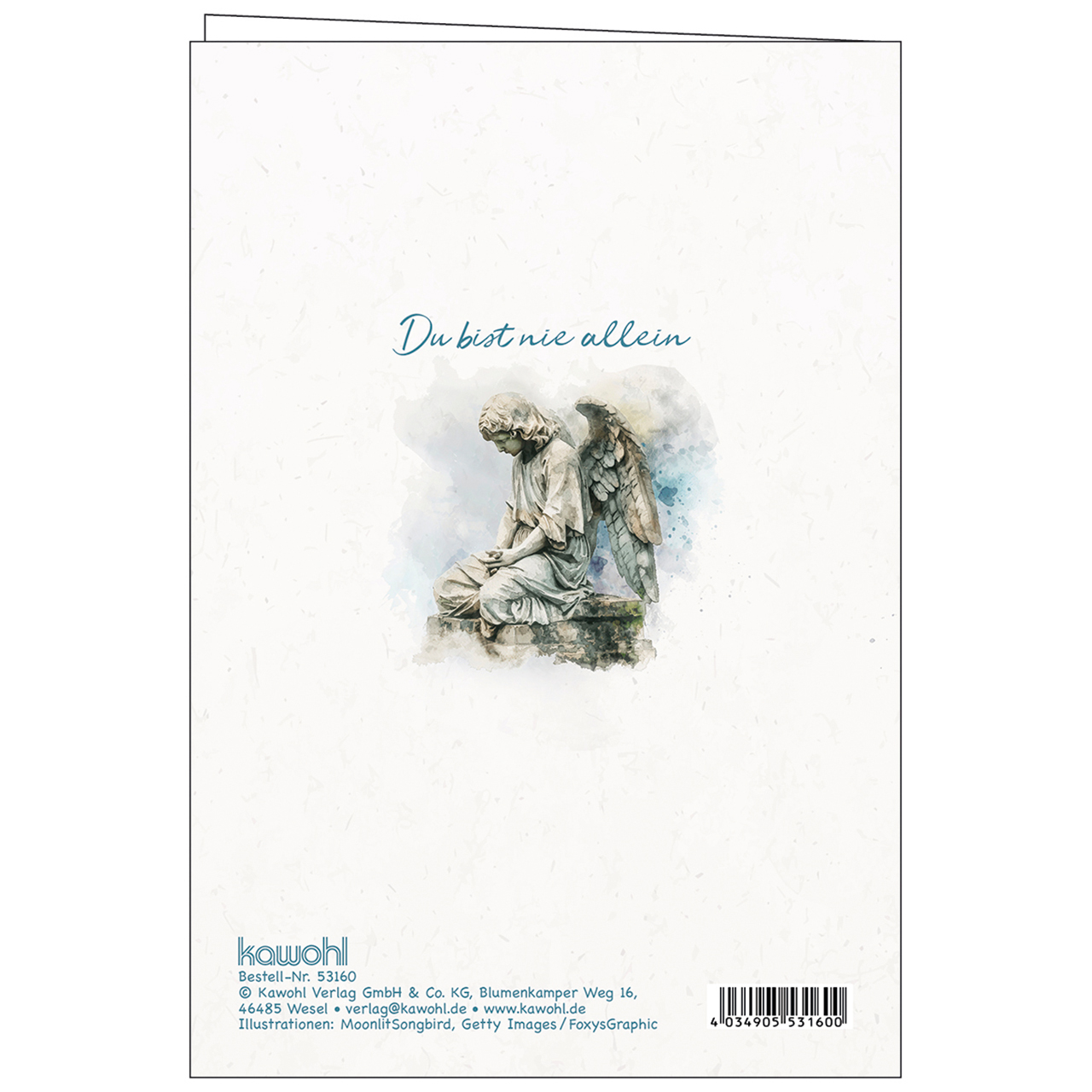 Faltkarte - Aufrichtige Anteilnahme - Aquarell Engel Stein Flügel knieend