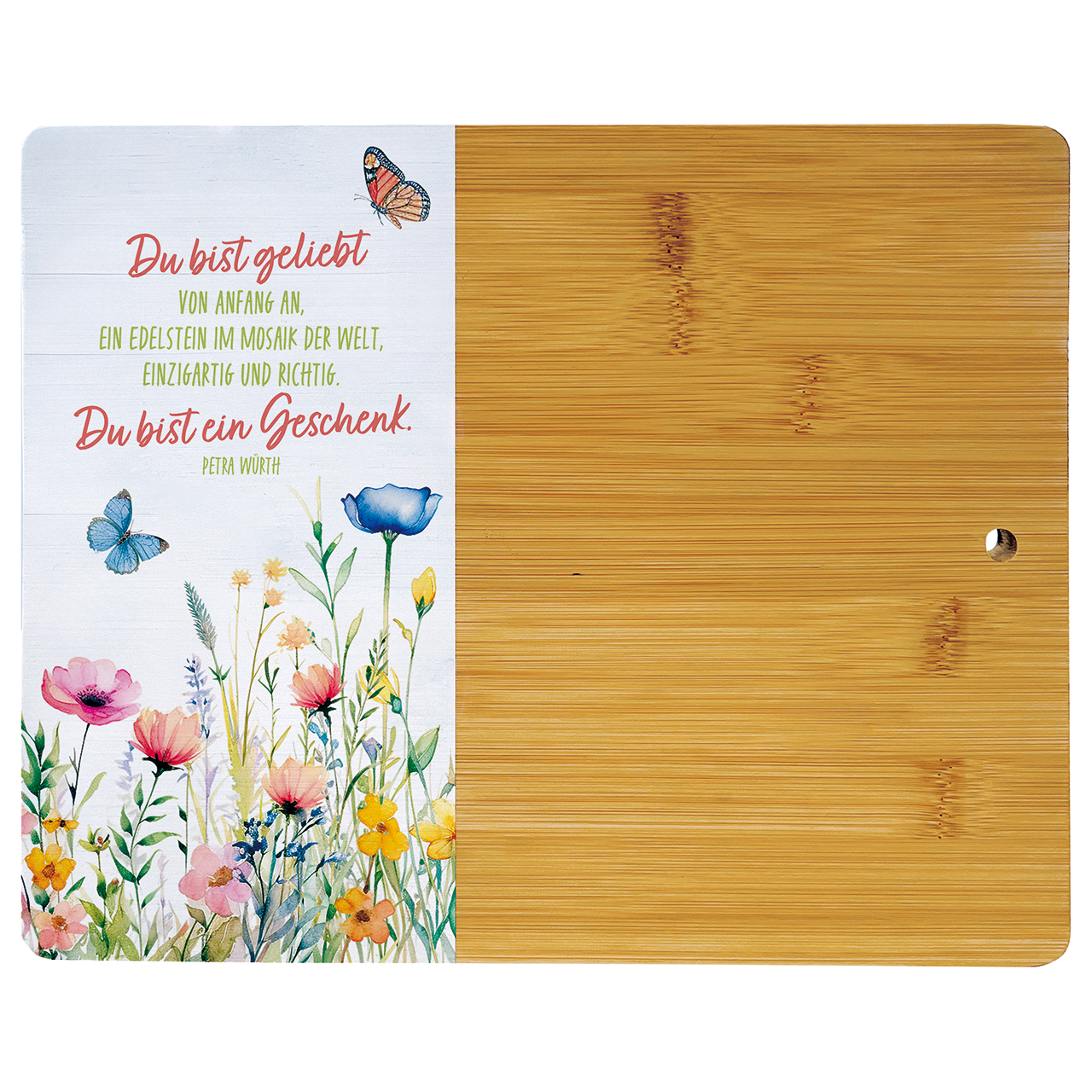 Frühstücks-Brettchen - Du bist ein Geschenk - Blumen Aquarell Schmetterling