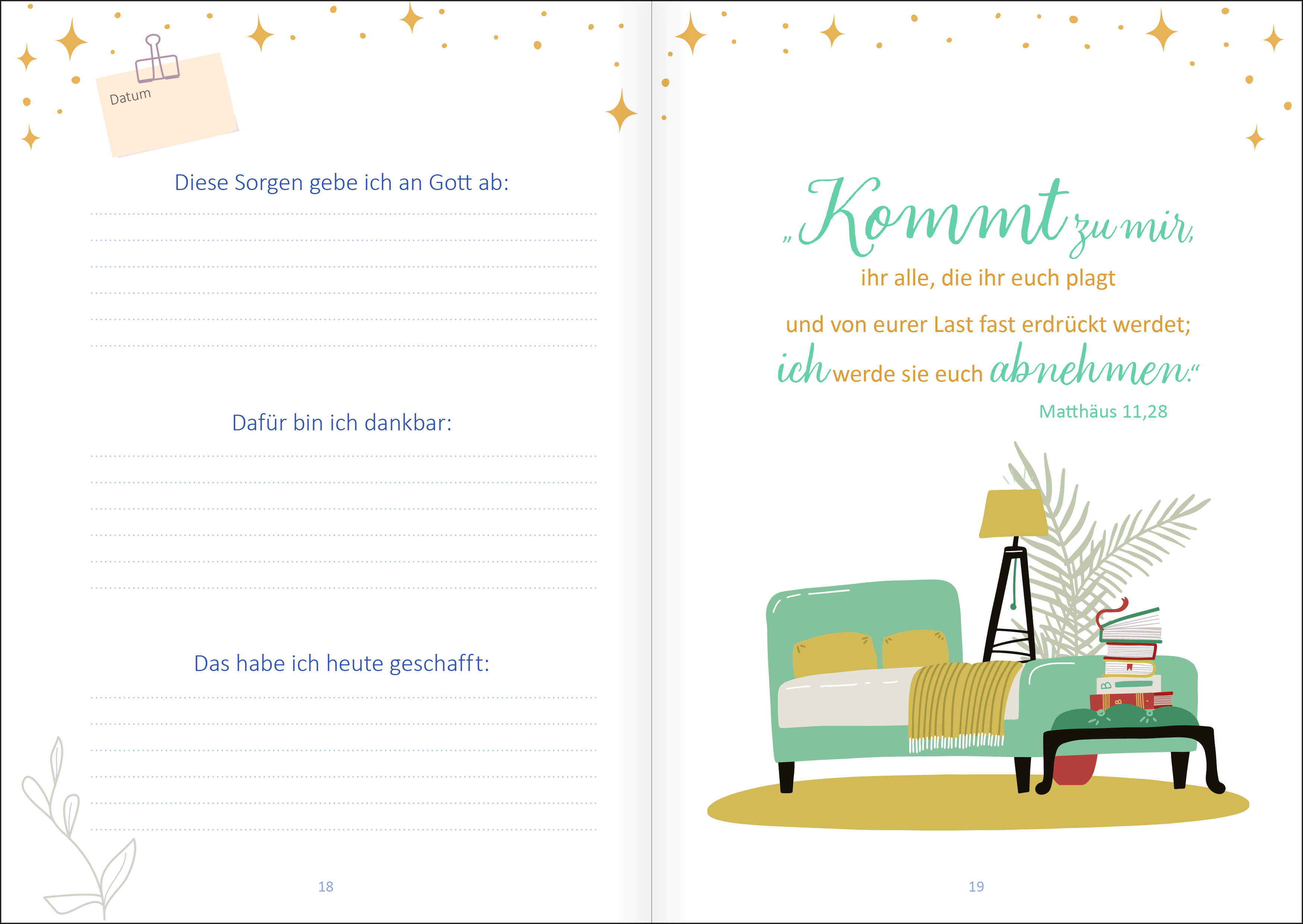 Tagebuch - Mein Gute-Nacht-Tagebuch - Grafik Kissen Buch Sterne Arme