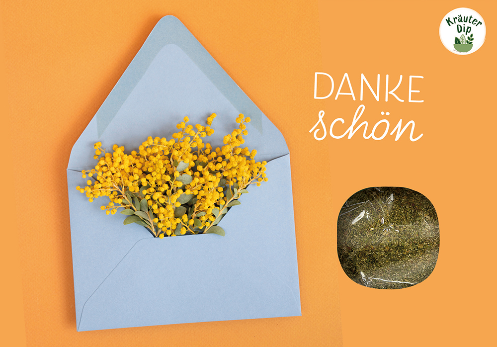 Lebensmittel-Karte - Dipkarte 'Dankeschön' - Karte Kräuter Briefumschlag Blumen