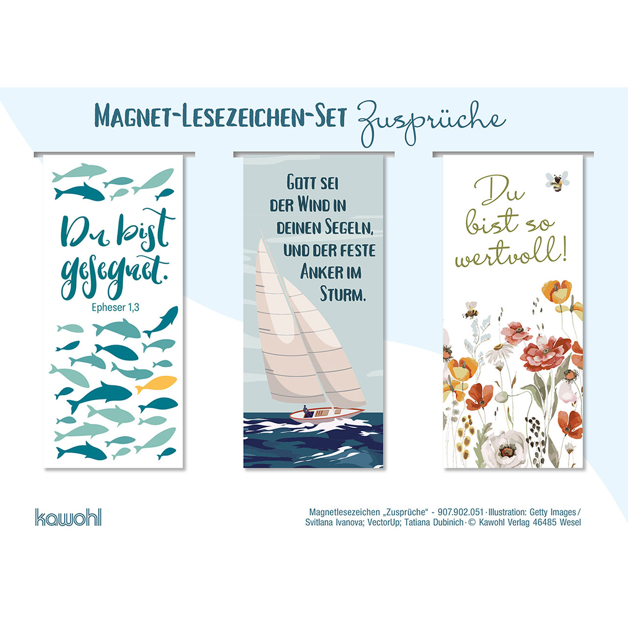 Lesezeichen - Zusprüche - Fische Segelschiff Segelboot Blumenwiesen Grafik Biene Meer