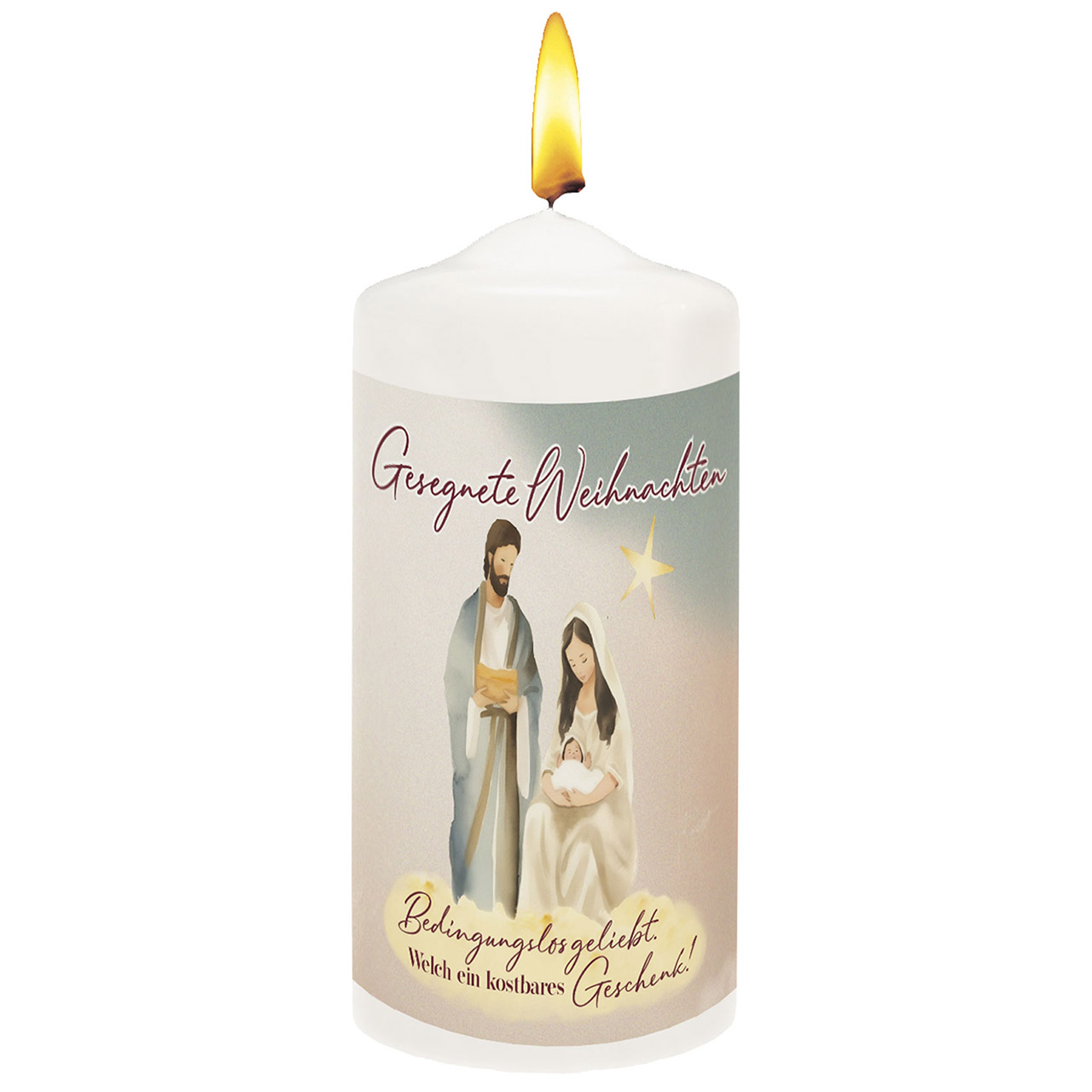 Gesegnete Weihnachten Kerze - Gesegnete Weihnachten - Aquarell Josef Maria Jesus Kind Grafik Stern