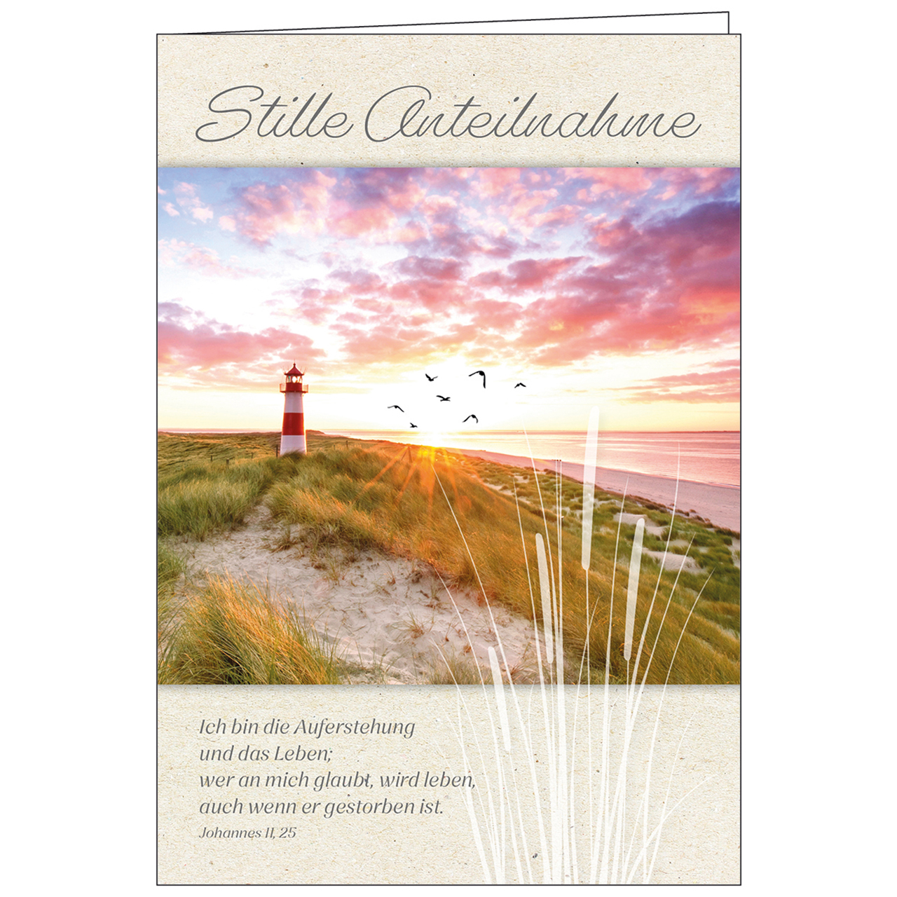 Faltkarte - Stille Anteilnahme - Leuchtturm Wolken Sonnenstrahlen Sonne Dünen Meer