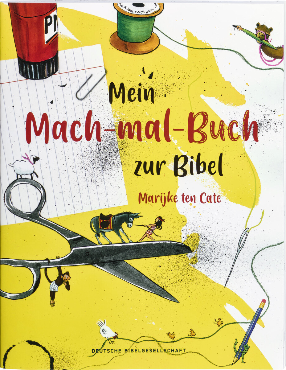 Buch - Mein Mach-mal-Buch zur Bibel - Buch Schere Klebestift Garn Nadel Esel Schaf
