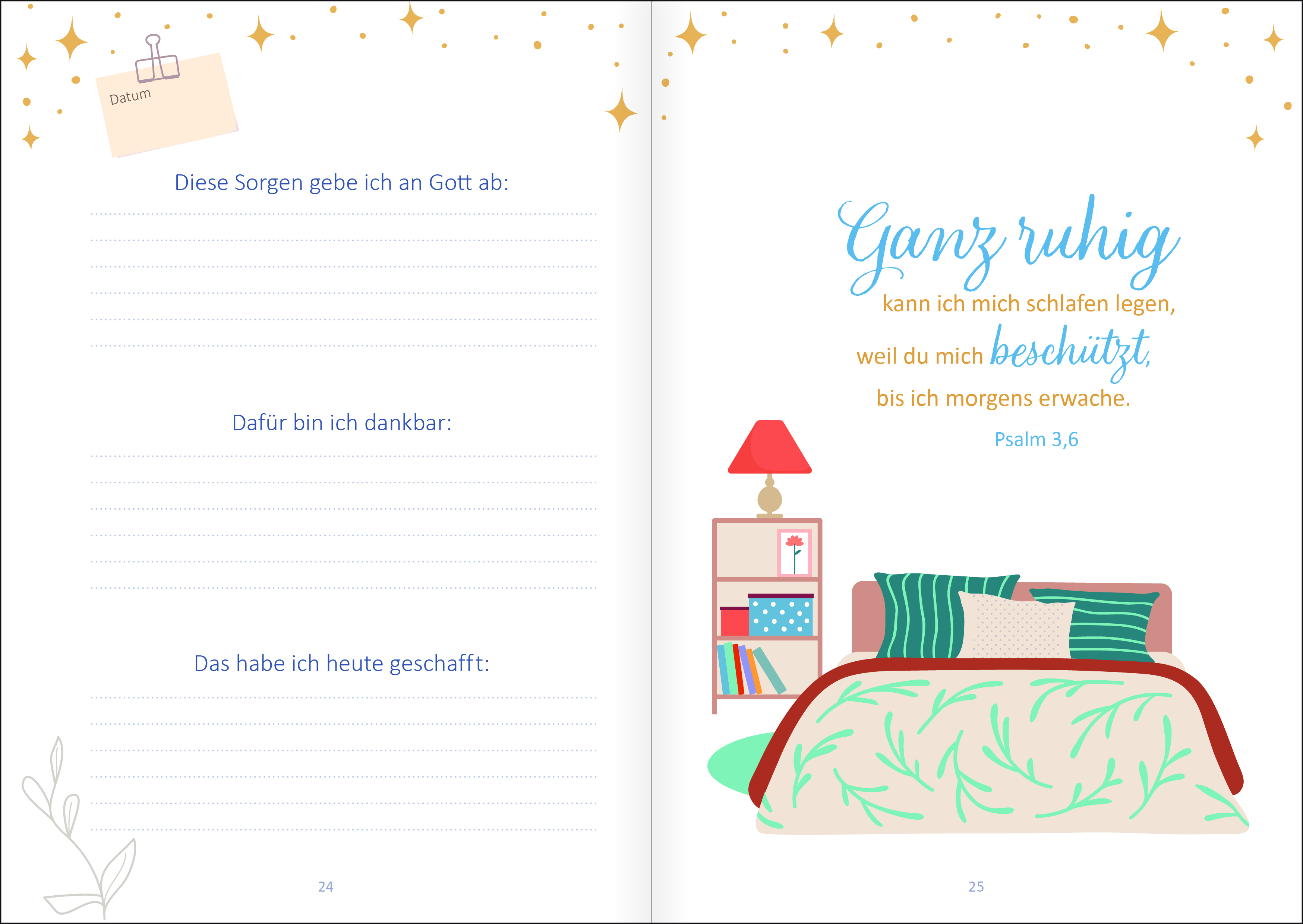 Tagebuch - Mein Gute-Nacht-Tagebuch - Grafik Kissen Buch Sterne Arme