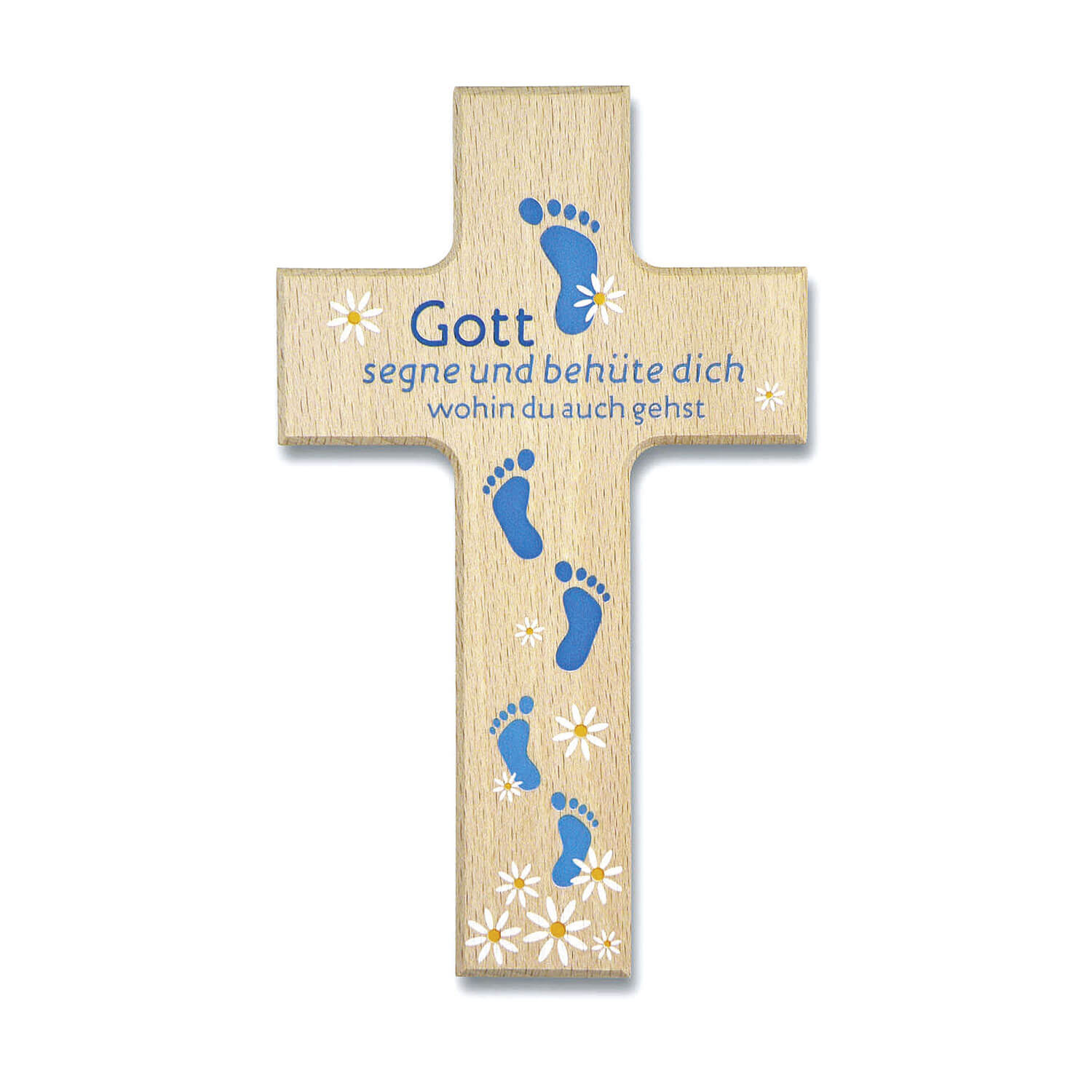 Wandkreuz - Holzkreuz 'Gott segne und behüte' blau