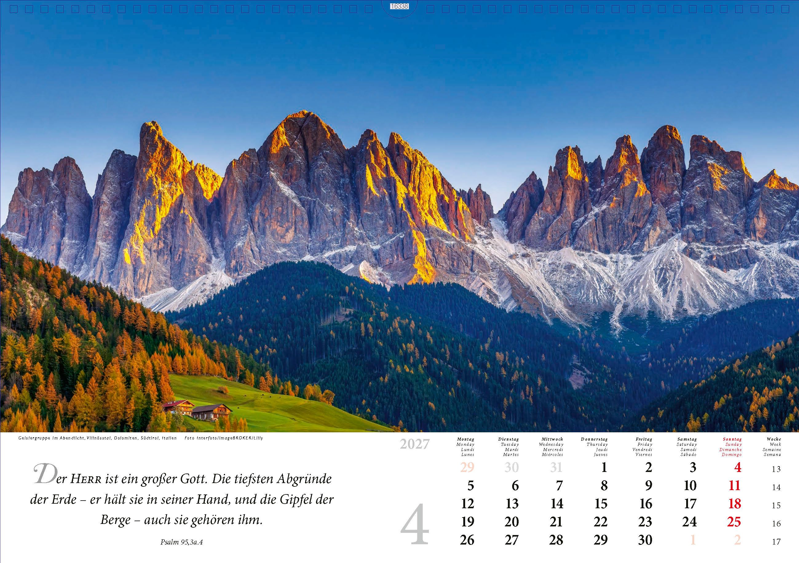 Wandkalender - Lobet, ihr Berge, den Herrn 2027