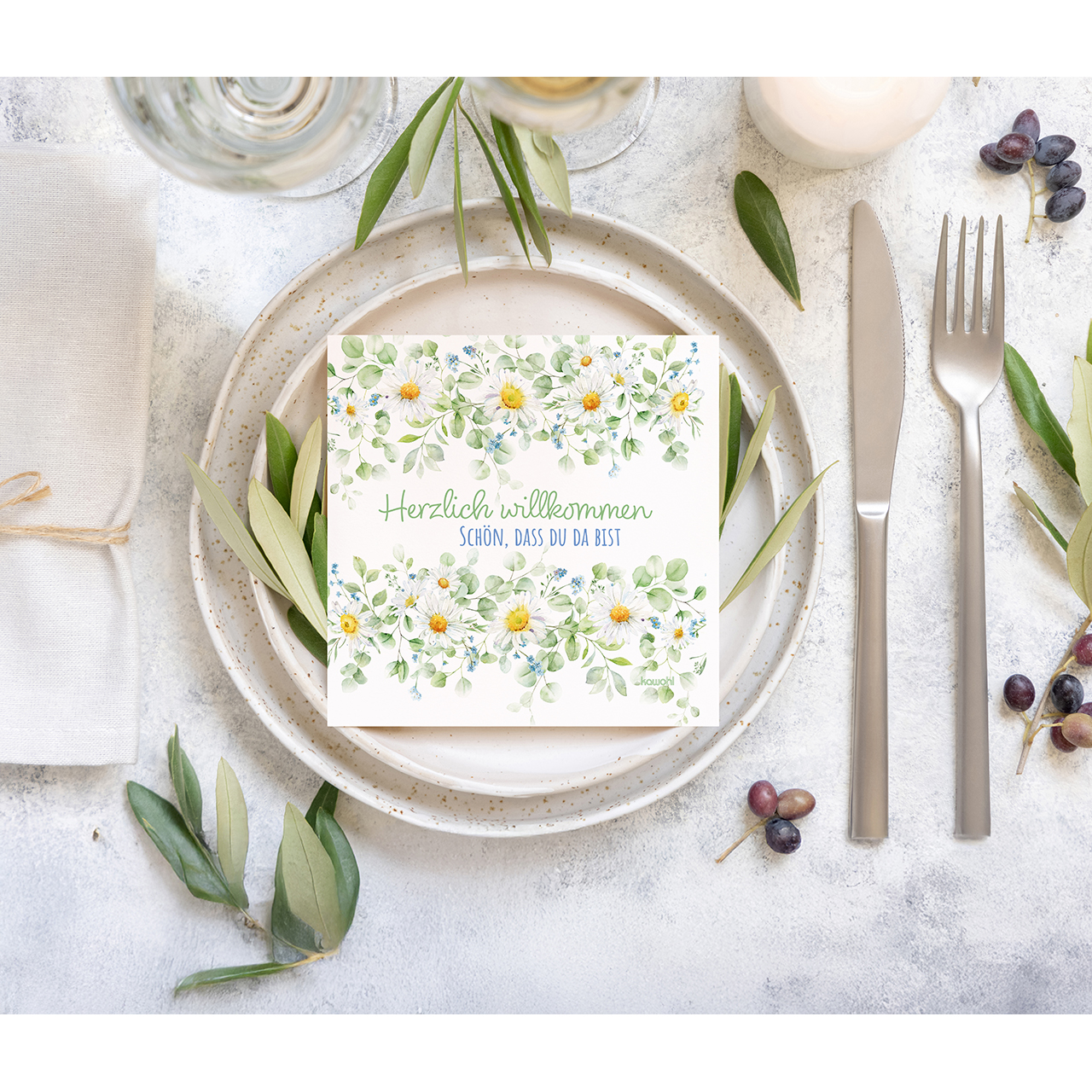 Servietten - Sei gesegnet jeden Tag - Aquarell Blumen