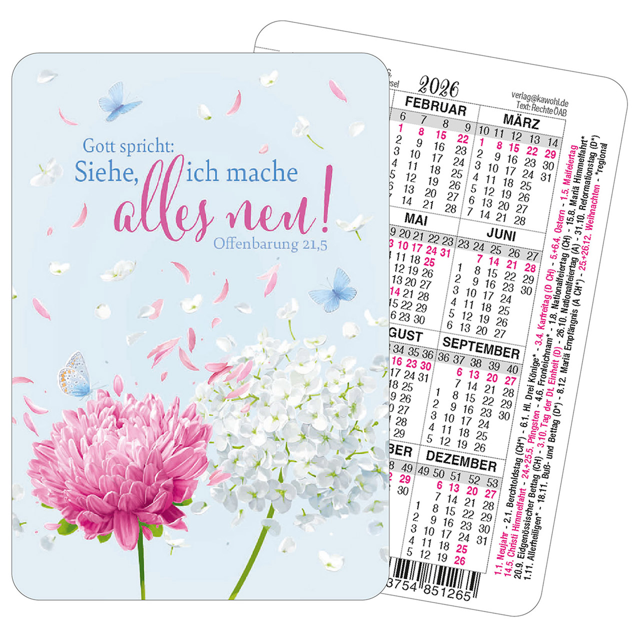 Spielkarten-Kalender Jahreslosung 2026 - Hortensie Spielkartenkalender - Spielkarten-Kalender Jahreslosung 2026 - Hortensie - Hortensie Dahlie Grafik