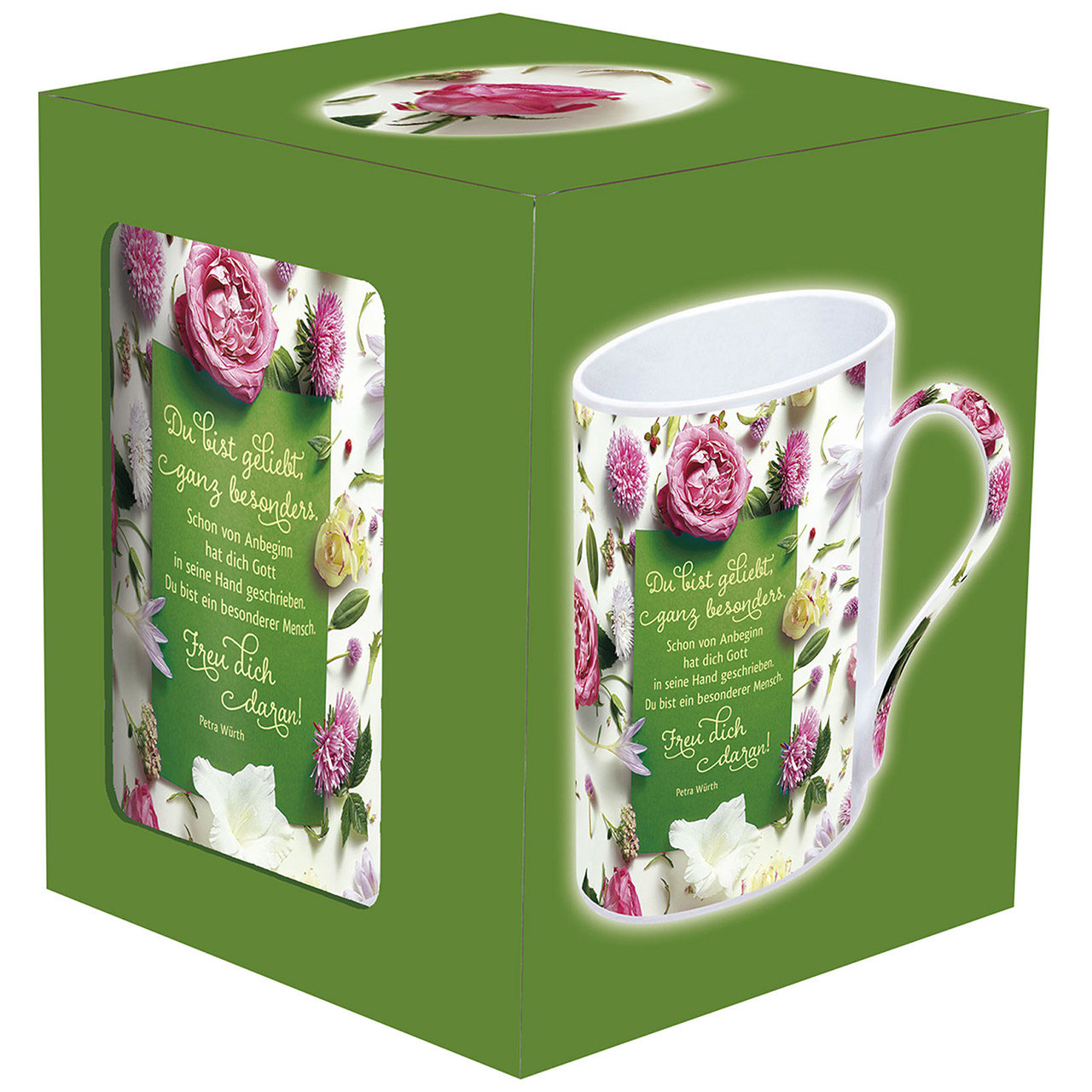 Tasse - Du bist geliebt - Blumen / rosa / weiß