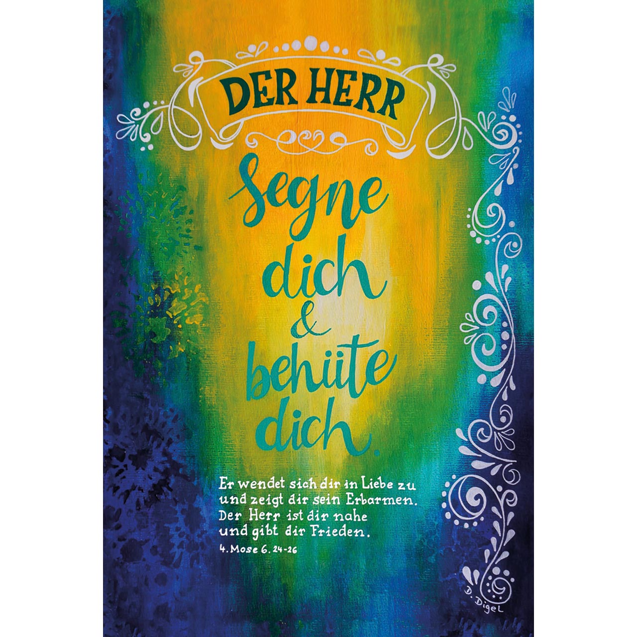 Der Herr segne dich Faltkarte - Der Herr segne dich - blau grün gelb Ranken