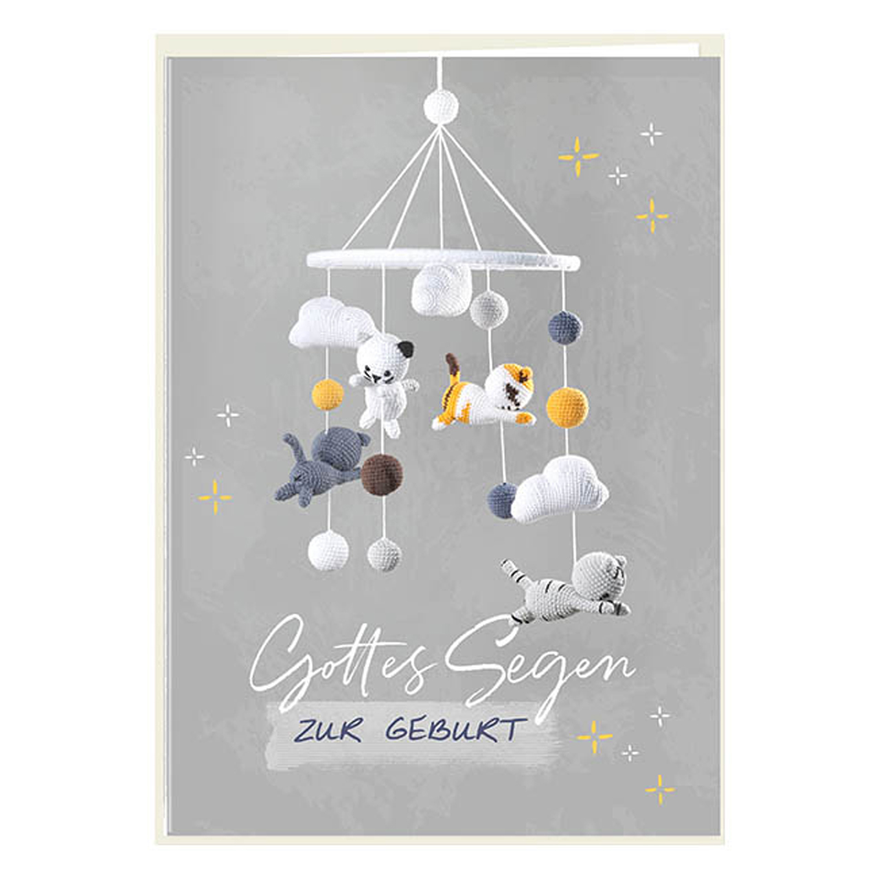 Faltkarte - Faltkarte 'Gottes Segen zur Geburt' 1EX - Mobilie Katzen Wolken Kugeln Sterne