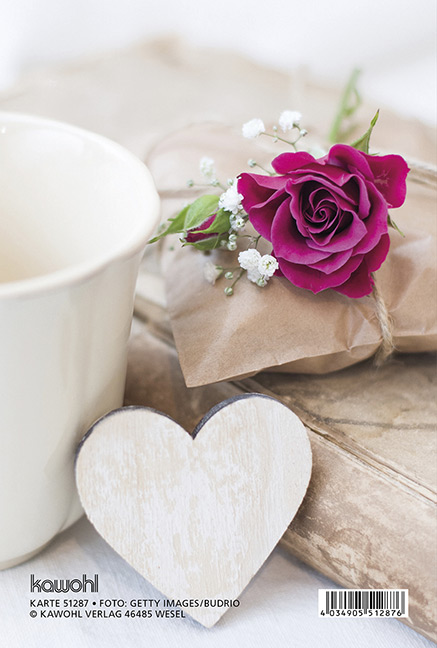 Faltkarte - Zum Geburtstag von Herzen alles Gute - Herz Tasse Rose