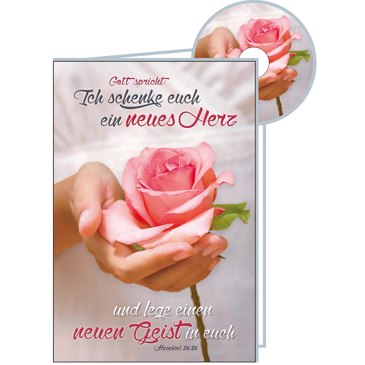 Ich schenke euch ein neues Herz Faltkarte mit CD - Ich schenke euch ein neues Herz - Hand Rose