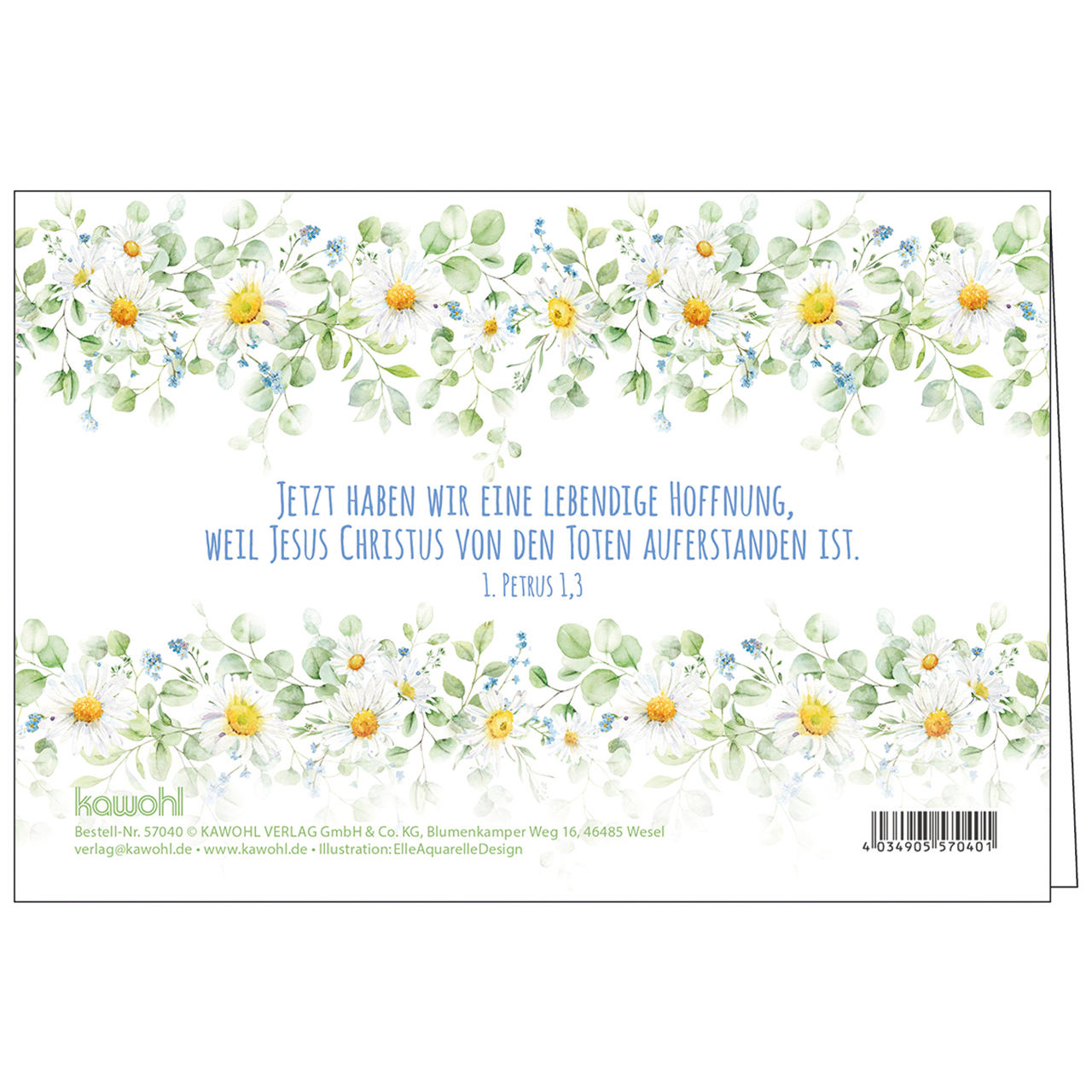 Faltkarte - Frohe Ostern - Jesus ist auferstanden! - Aquarell Gänseblümchen