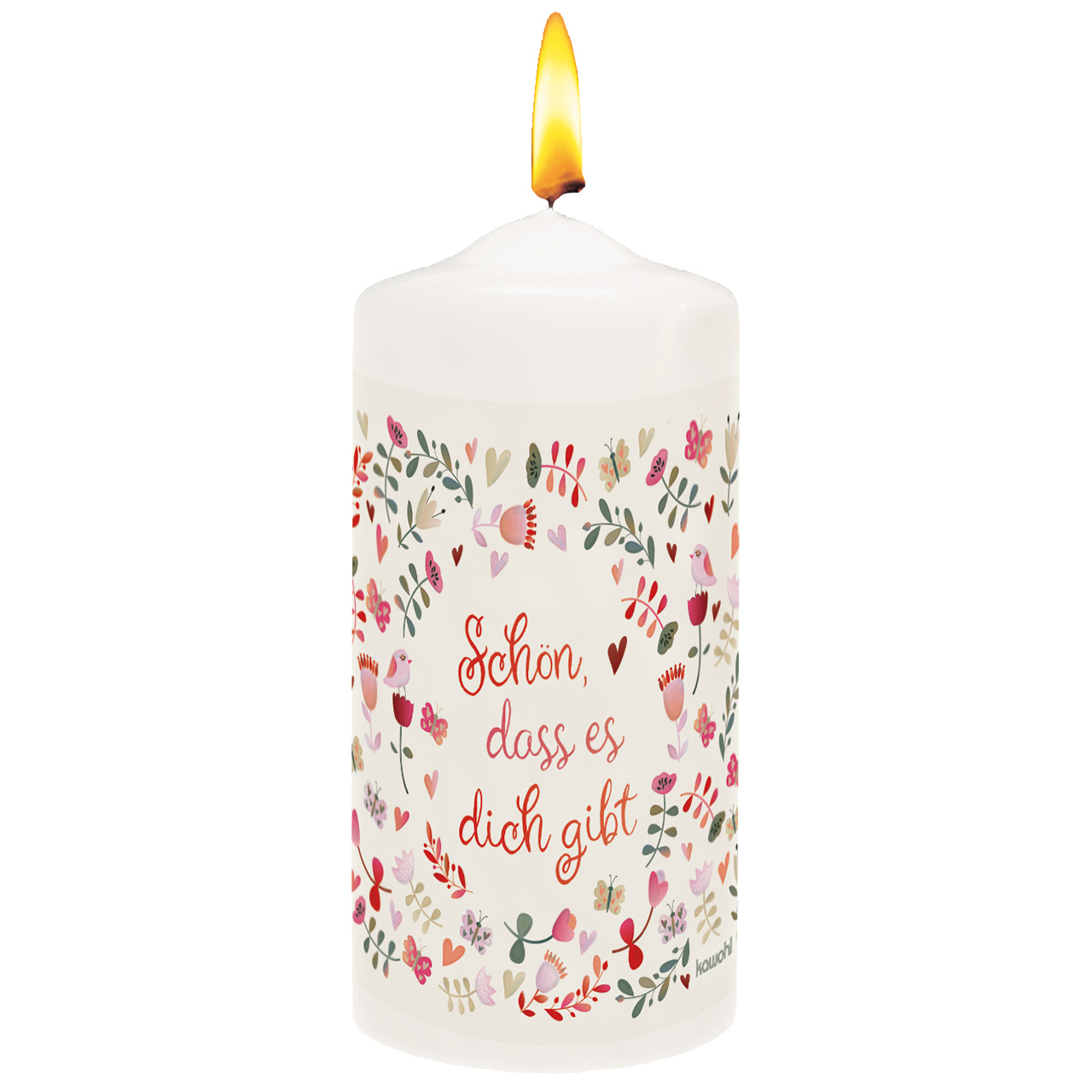 Kerze - Schön, dass es dich gibt - Blumen Schmetterling Herz Aquarell