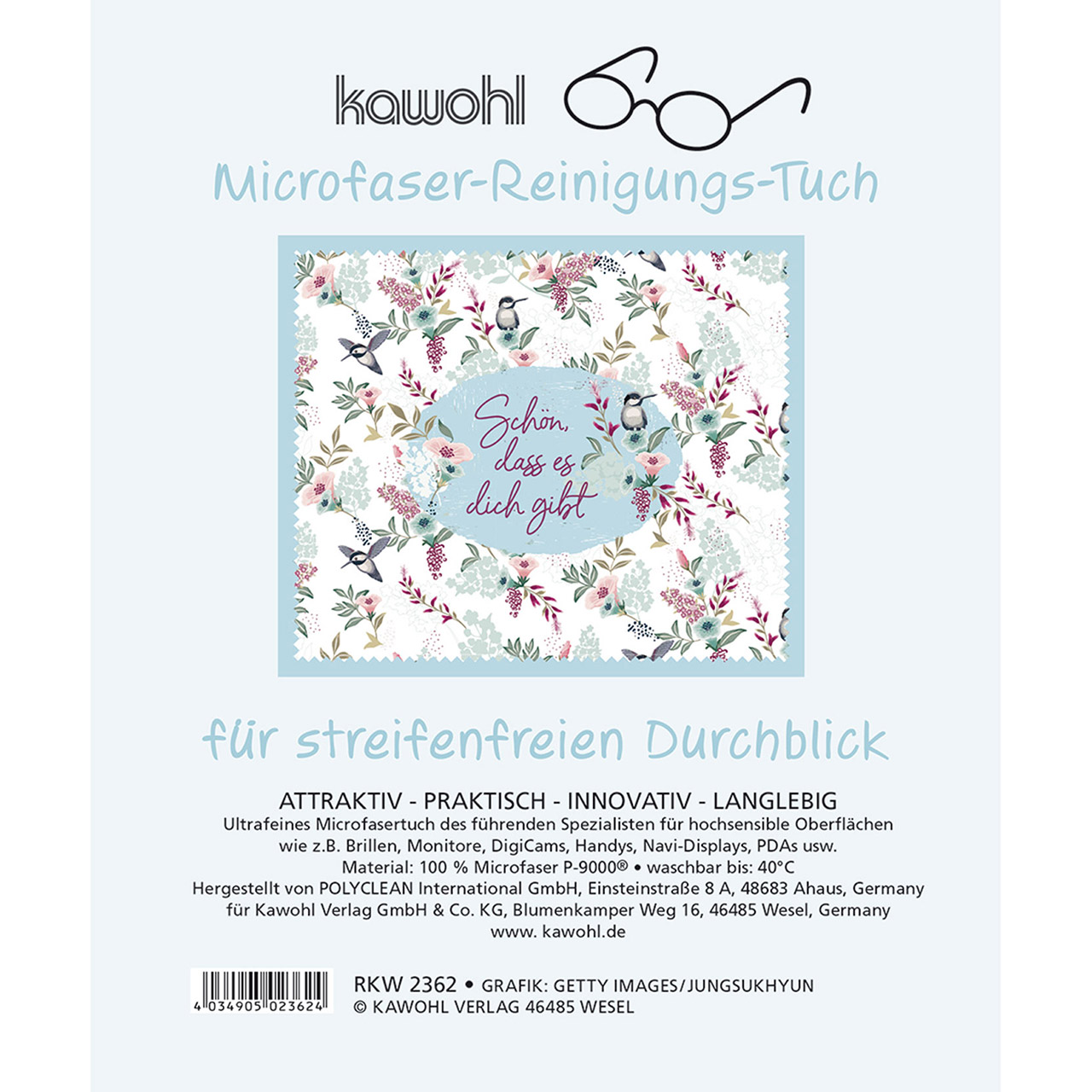 Brillenputztuch - Schön, dass es dich gibt - Vögel Blumen Kolibri