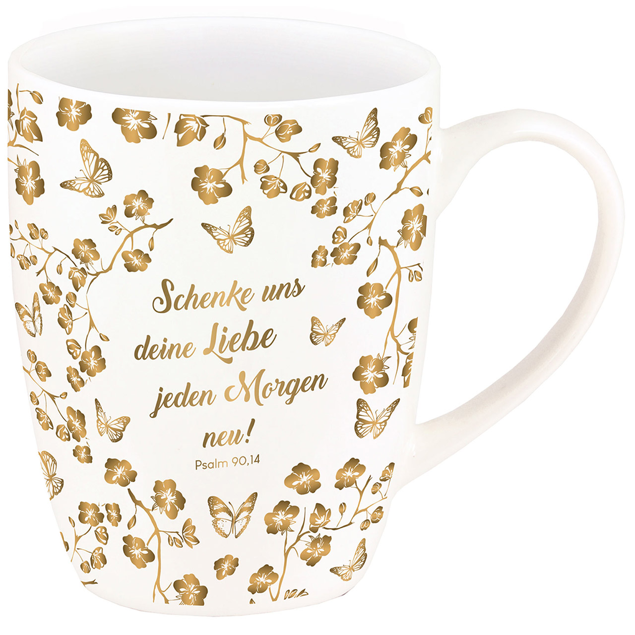 Schenke uns deine Liebe Tasse - Schenke uns deine Liebe - Schmetterlinge / Blumenranken Gold