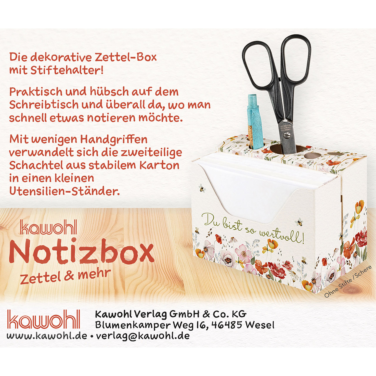 Notizbox - Du bist so wertvoll! - Blumen Grafik