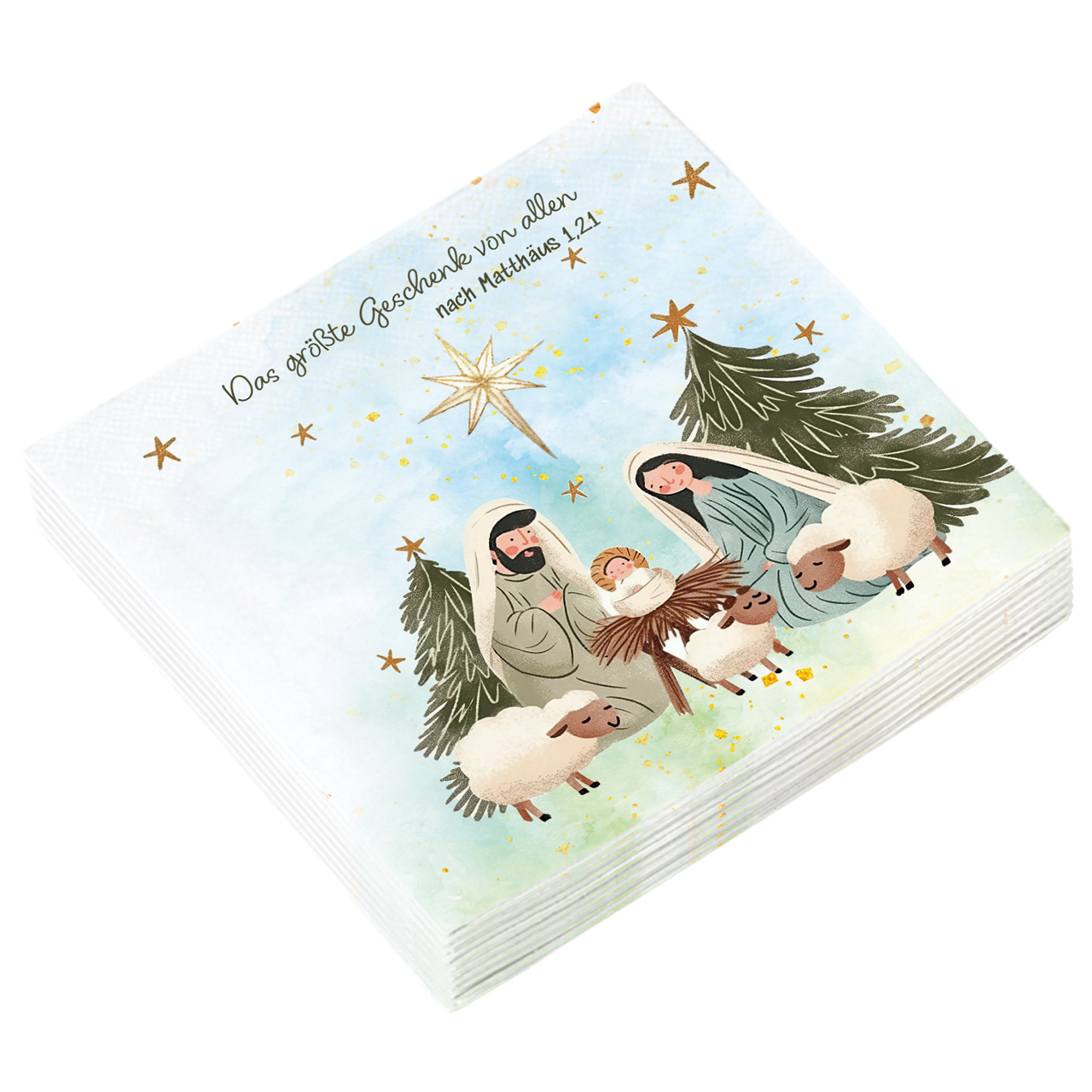 Servietten - Frohe Weihnachten - Krippe Maria Josef Jesus Kind Baby Tannenbaum Stern Schafe