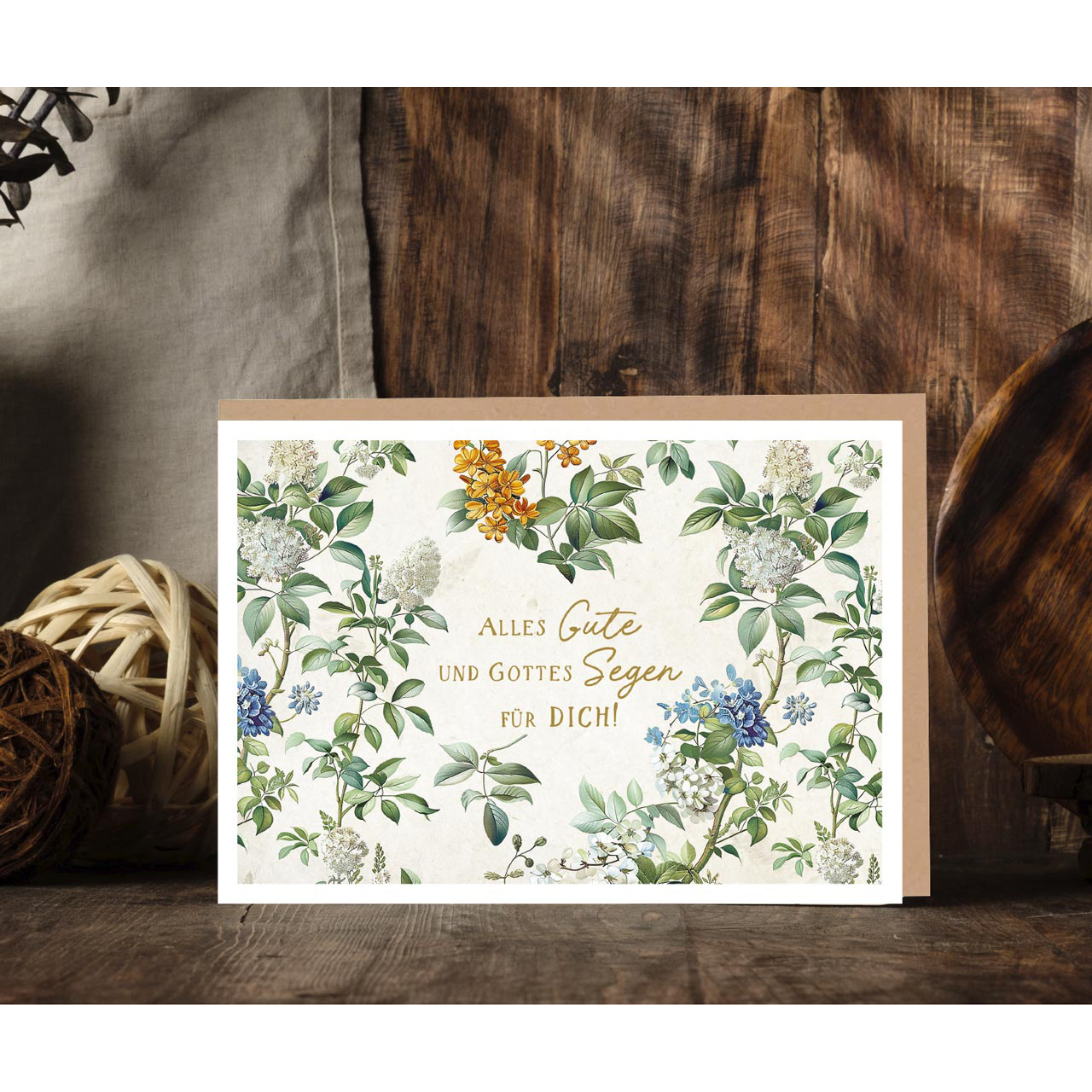Faltkarte - Faltkarte 'Alles Gute und Gottes Segen für Dich!' 1x - Blumen Blüten Blätter