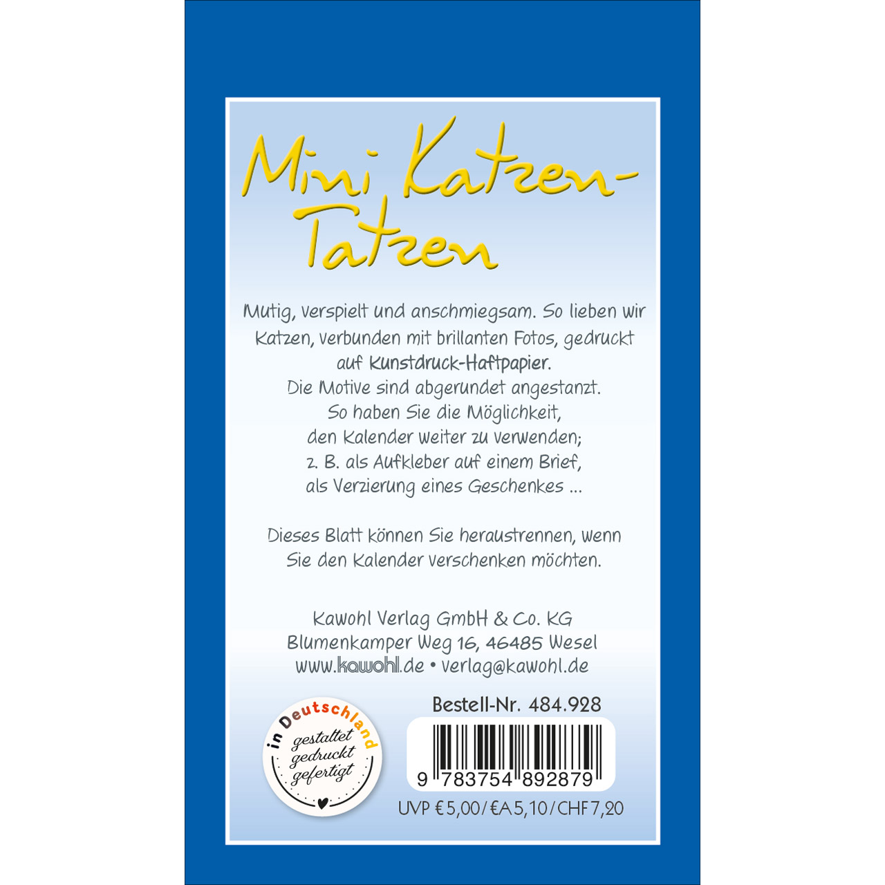 Aufkleberkalender - Mini Katzen-Tatzen 2027 - Katzen