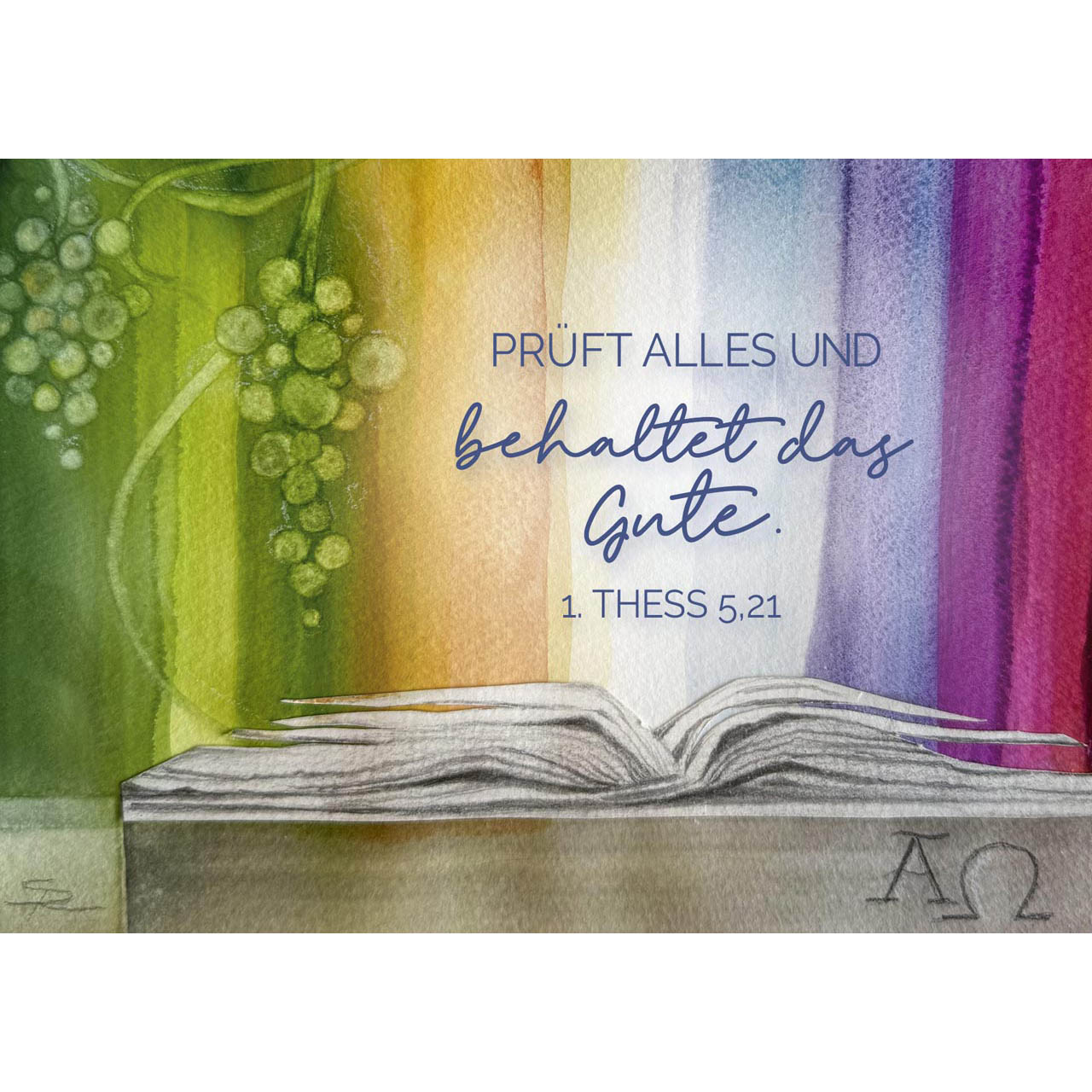 Postkarte 12 Ex. 'Prüft alles und behaltet das Gute.        1. Thess. 5,21'