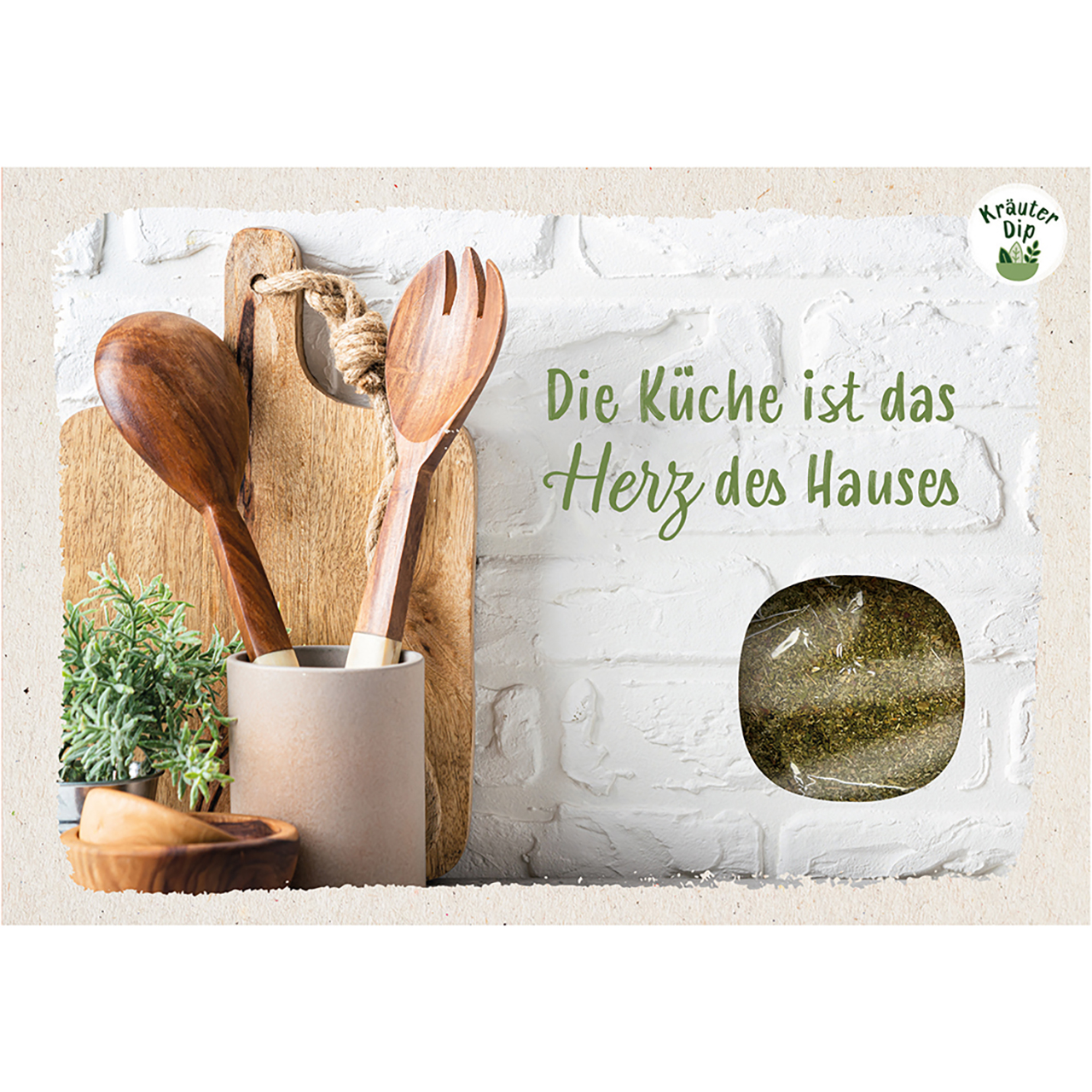 Lebensmittel-Karte - Dipkarte 'Die Küche ist das Herz des Hauses'
