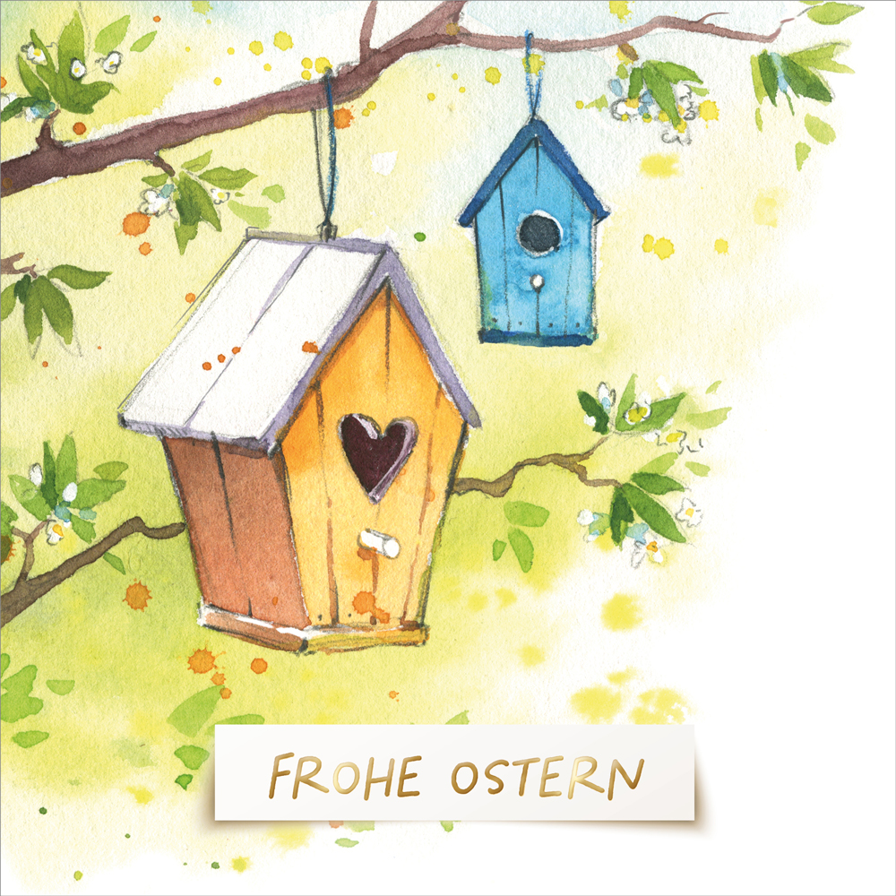 Faltkarte - Faltkarte 'Frohe Ostern' - Faltkarte Vogelhäuser Ast