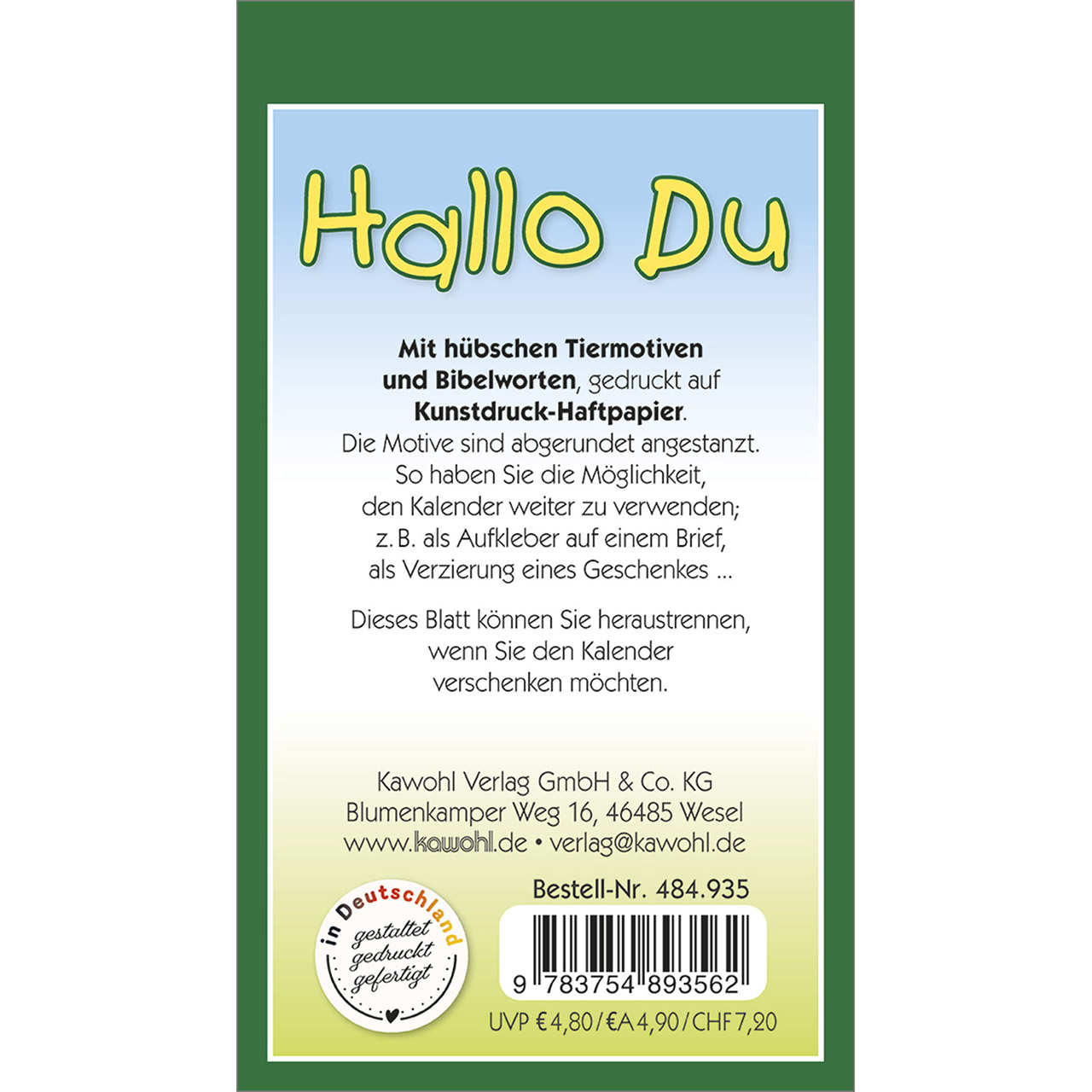 Aufkleberkalender - Hallo Du 2026 - Kaninchen Hase