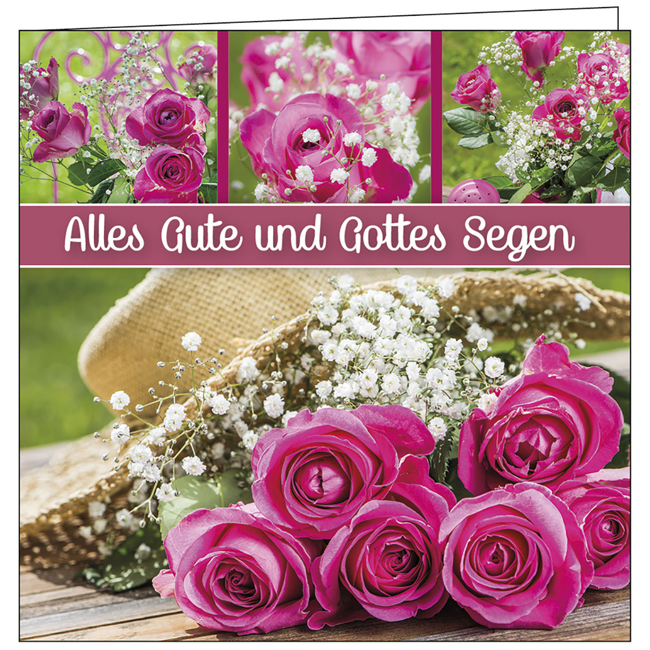 Teelicht mit Grußkarte - Alles Gute und Gottes Segen - Collagen / Rosen