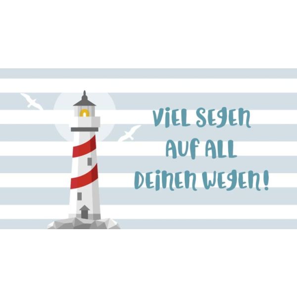 Wanddekoration - Metallschild 'Viel Segen auf all deinen Wegen!' - Leuchtturm Vögel Sonne Muster