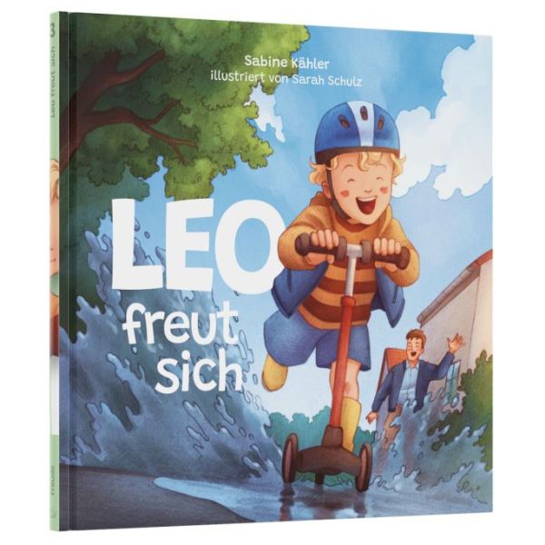 Buch - Leo freut sich - Kind Roller Mann Pfütze Baum