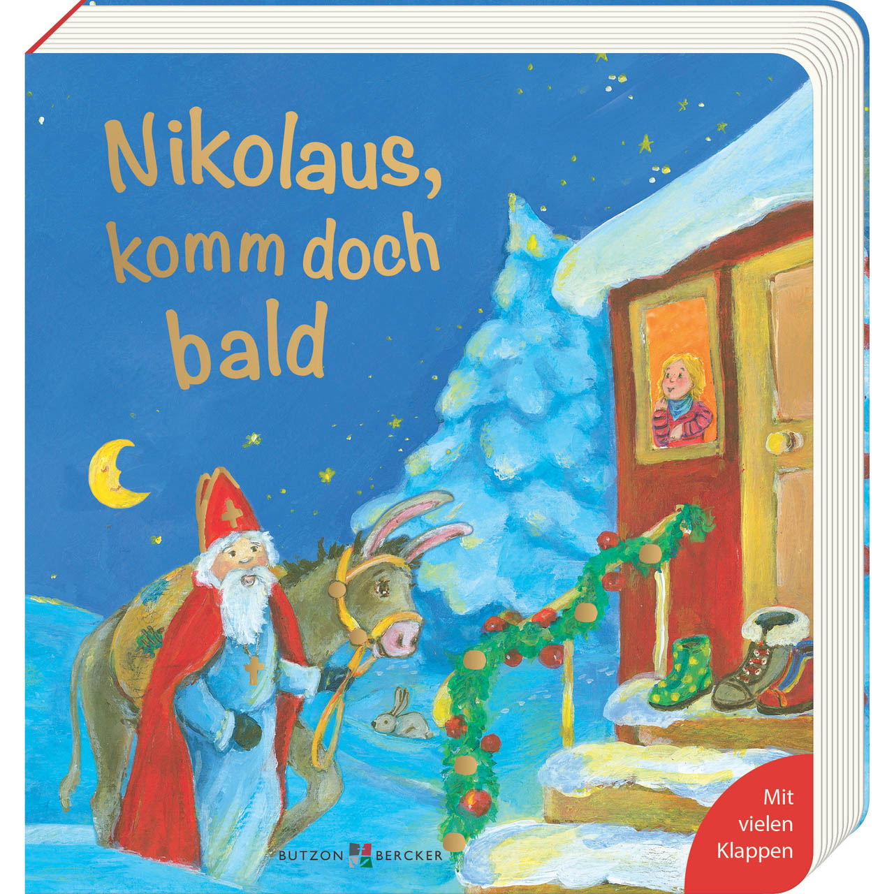 Buch - Nikolaus, komm doch bald - Nikolaus Esel Haus Kind Schuhe Mond Sterne Schnee Treppe Fenster