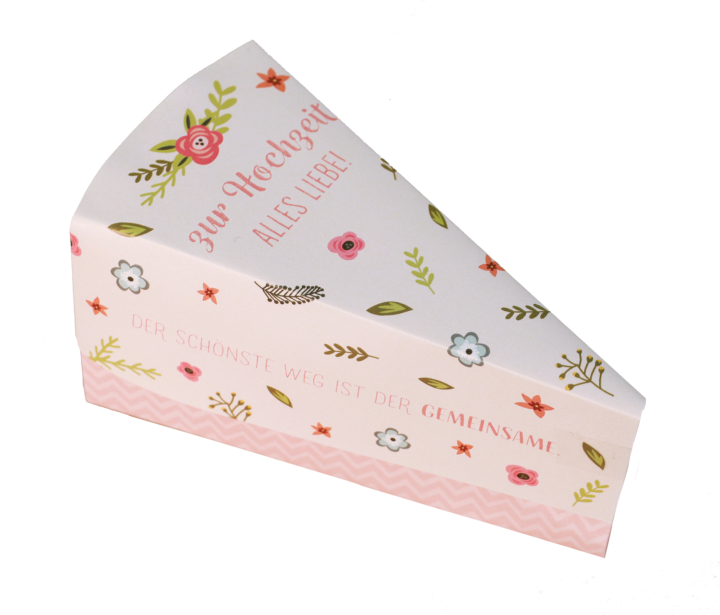 Geschenkschachtel in Kuchenform 'Zur Hochzeit alles Liebe!'