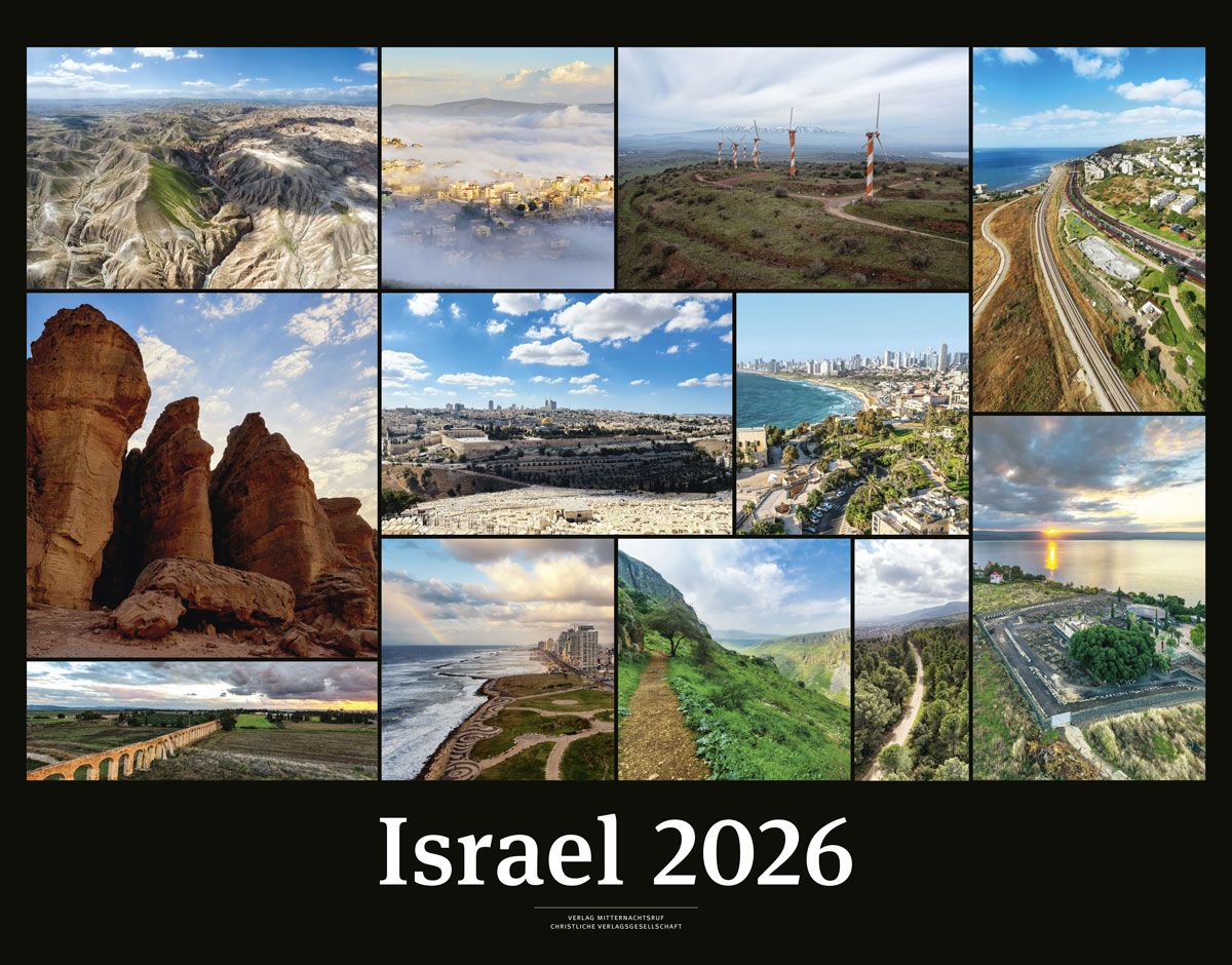 Wandkalender - Israel 2026 - Black Version Wandkalender - Landschaften Berge Fluß Meer Vögel Städte Felsen Berge Bäume Wolken