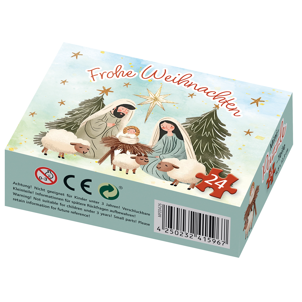 Puzzle - Weihnachtskrippe Frohe Weihnachten - Krippe Maria Josef Jesus Kind Baby Tannenbaum Stern Schafe