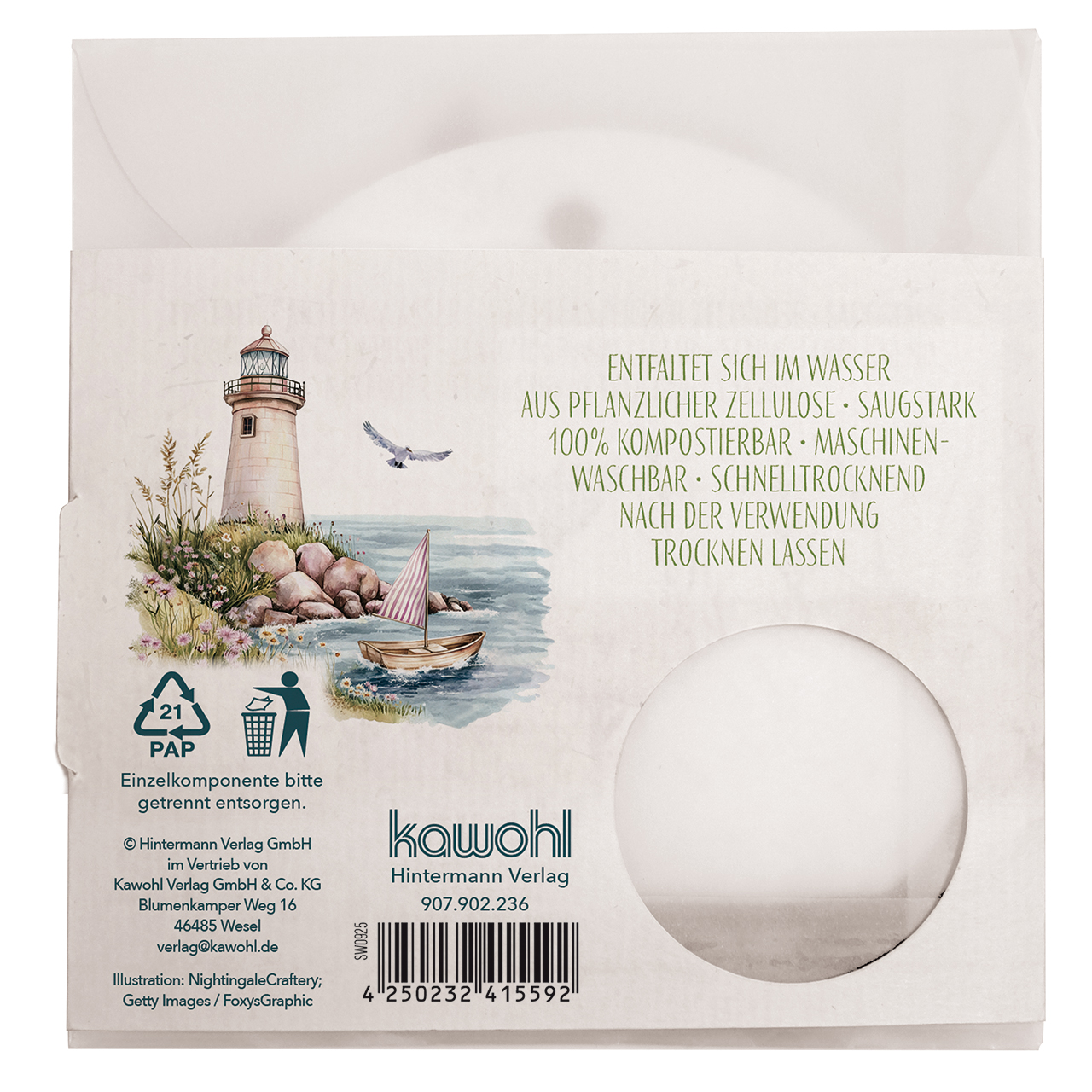 Spülschwamm - Fürchte dich nicht, denn ich bin bei dir; - Grafik Leuchtturm Boot Möve Stenne Blumen Wasser Meer