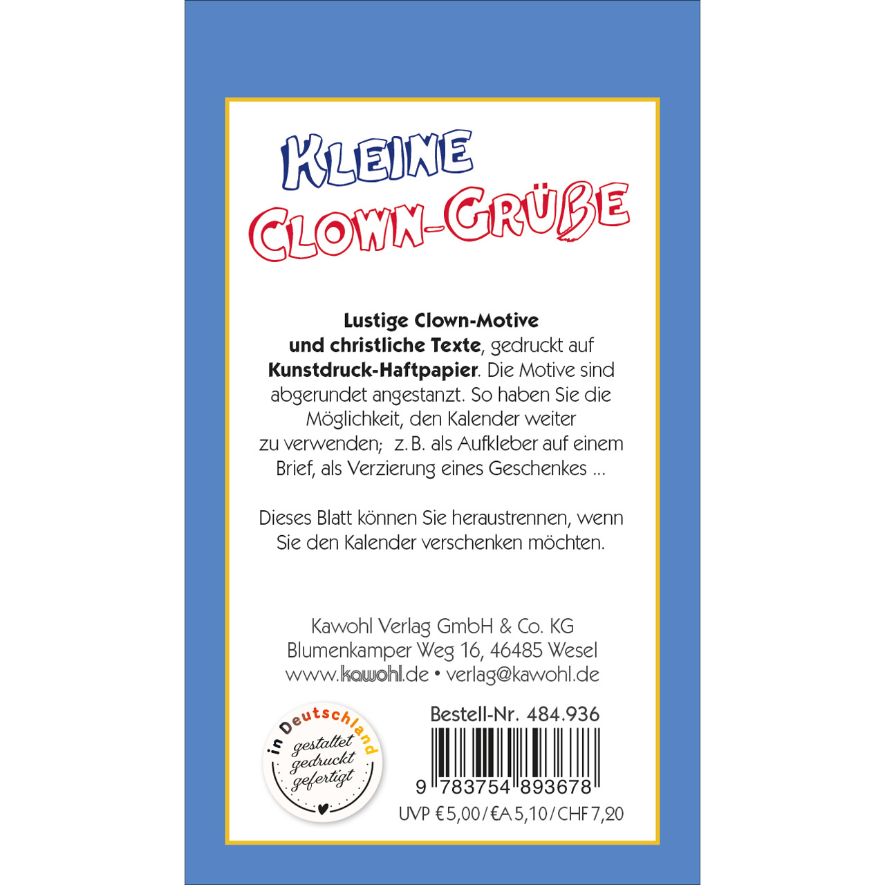Aufkleberkalender - Kleine Clown-Grüße 2027